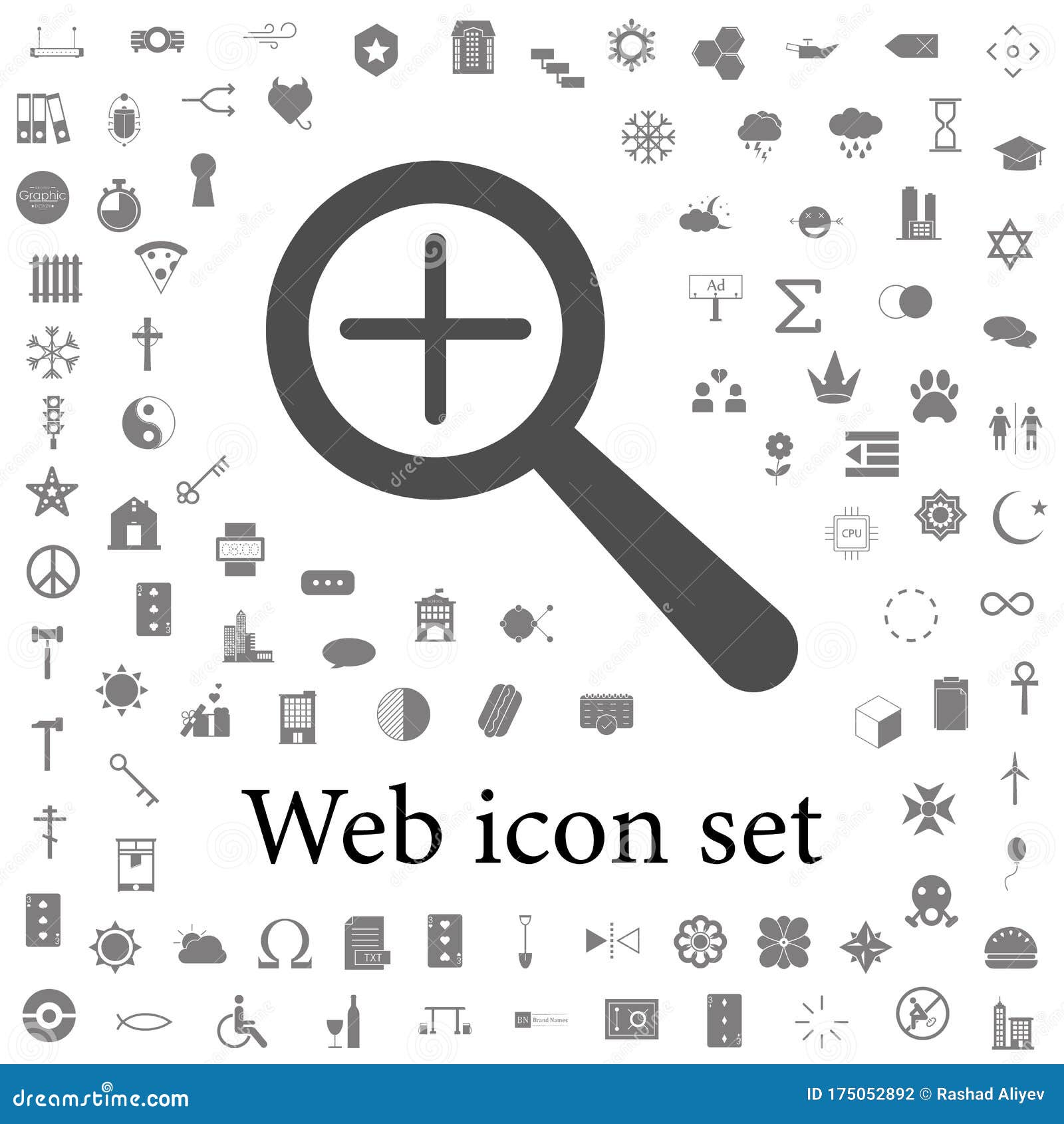 Magnifier Plus Icon.  Icons Universal Set for  and Mobile Stock