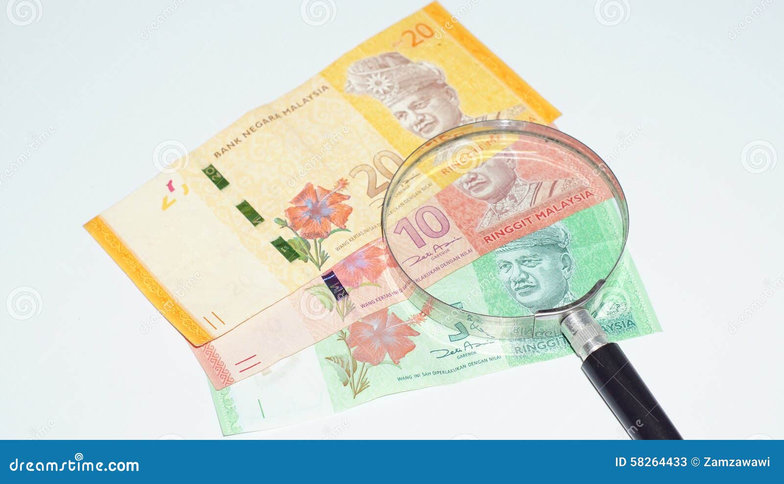 Magnifier με τα τραπεζογραμμάτια της Μαλαισίας το καλώδιο επιλέγει την έννοια πολλή φωτογραφία κατάλληλη επίσης usb