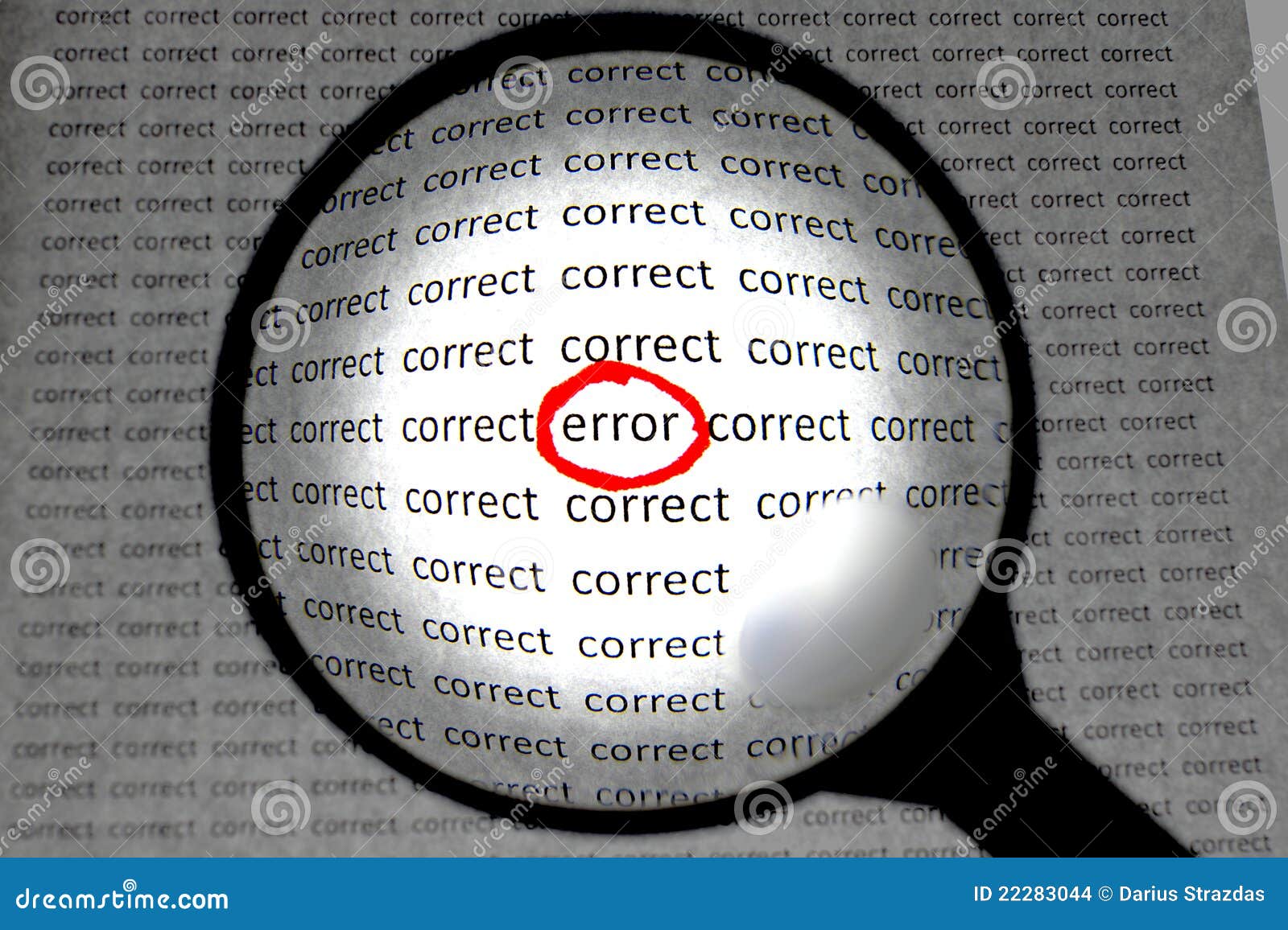 magnifying or focusing on word error concept