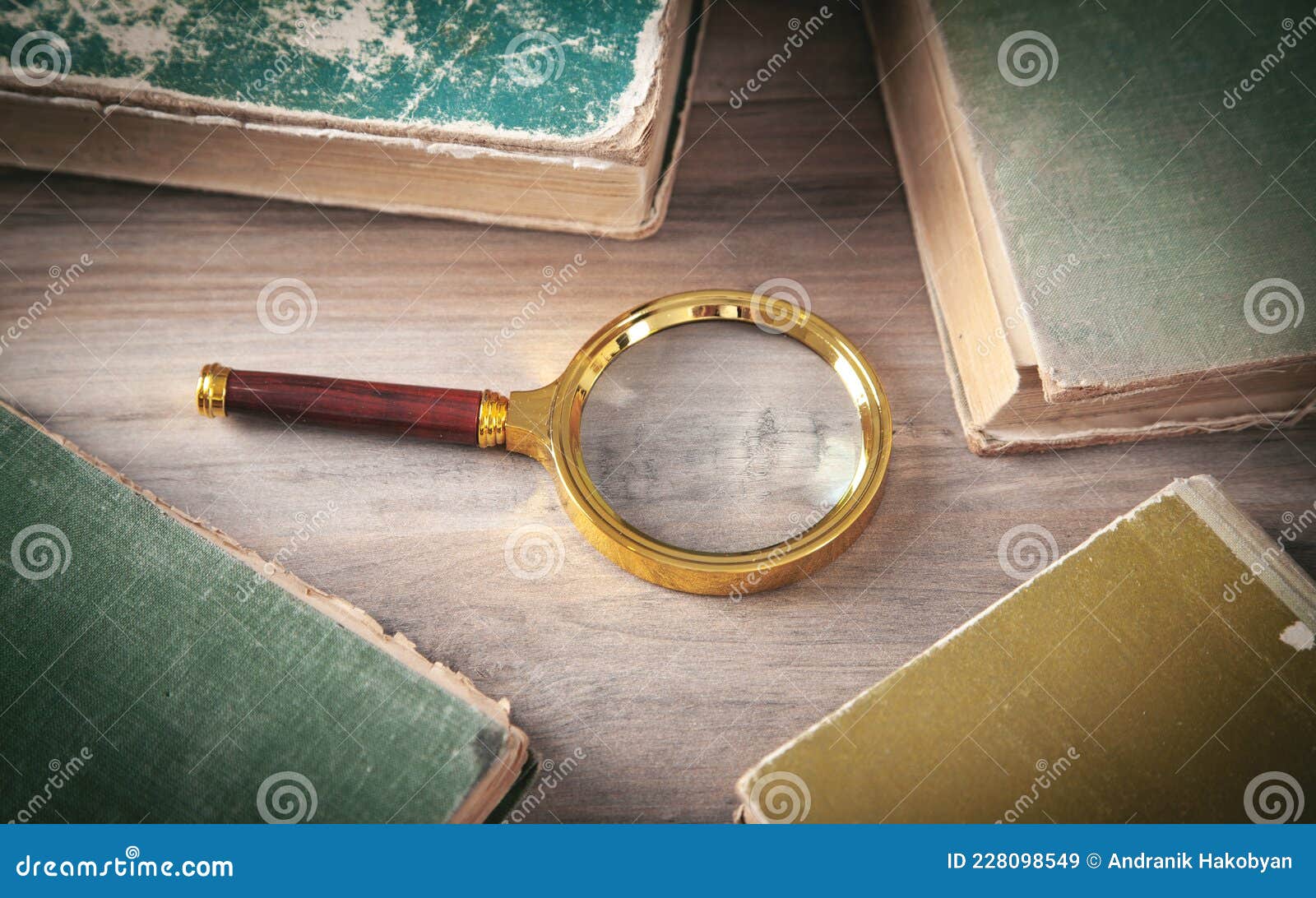 Magnifying Glass with Book on the Table Stock Image Image of