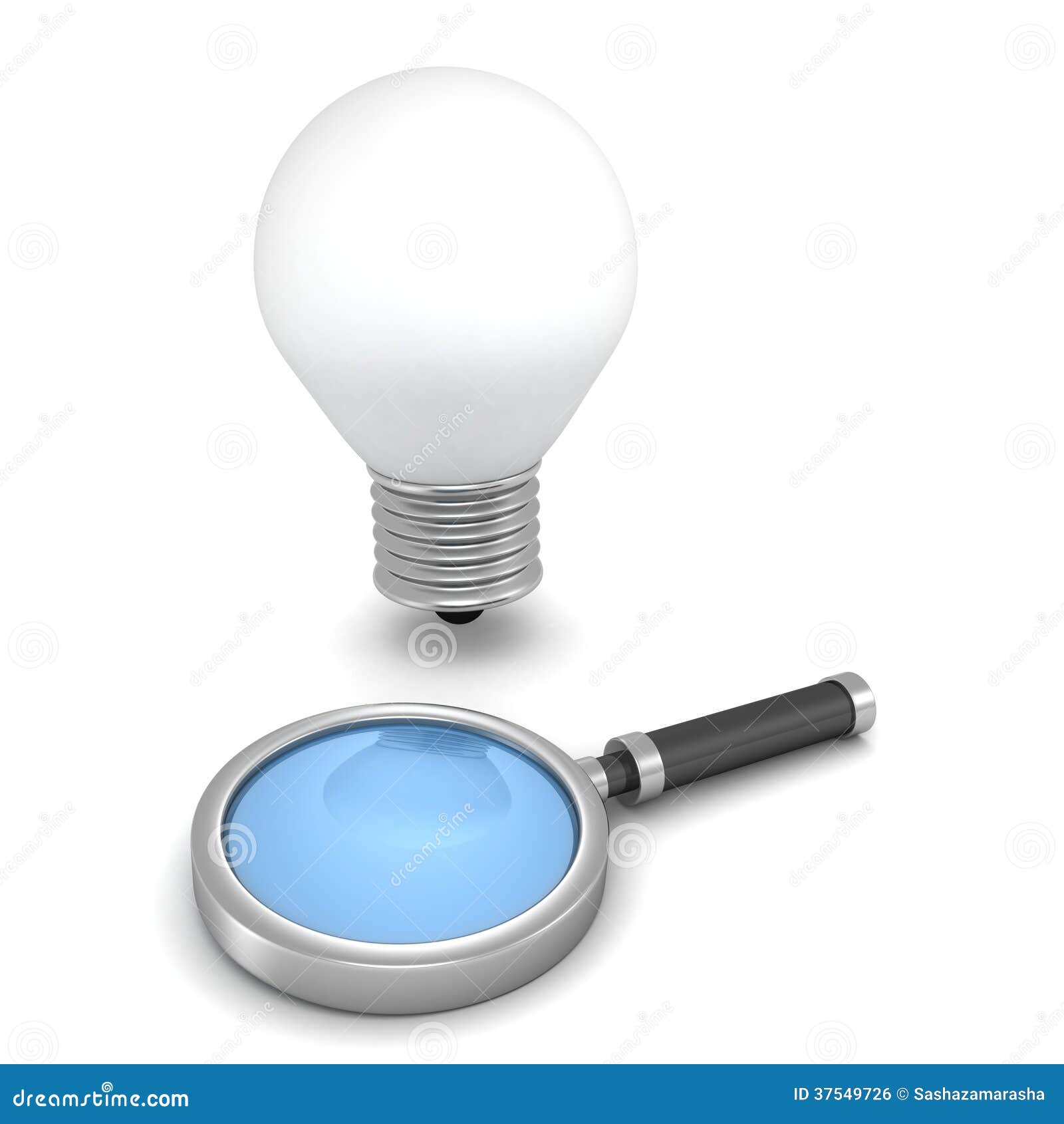 Magnifying Glass and Concept Idea Light Bulb on White Background Stock