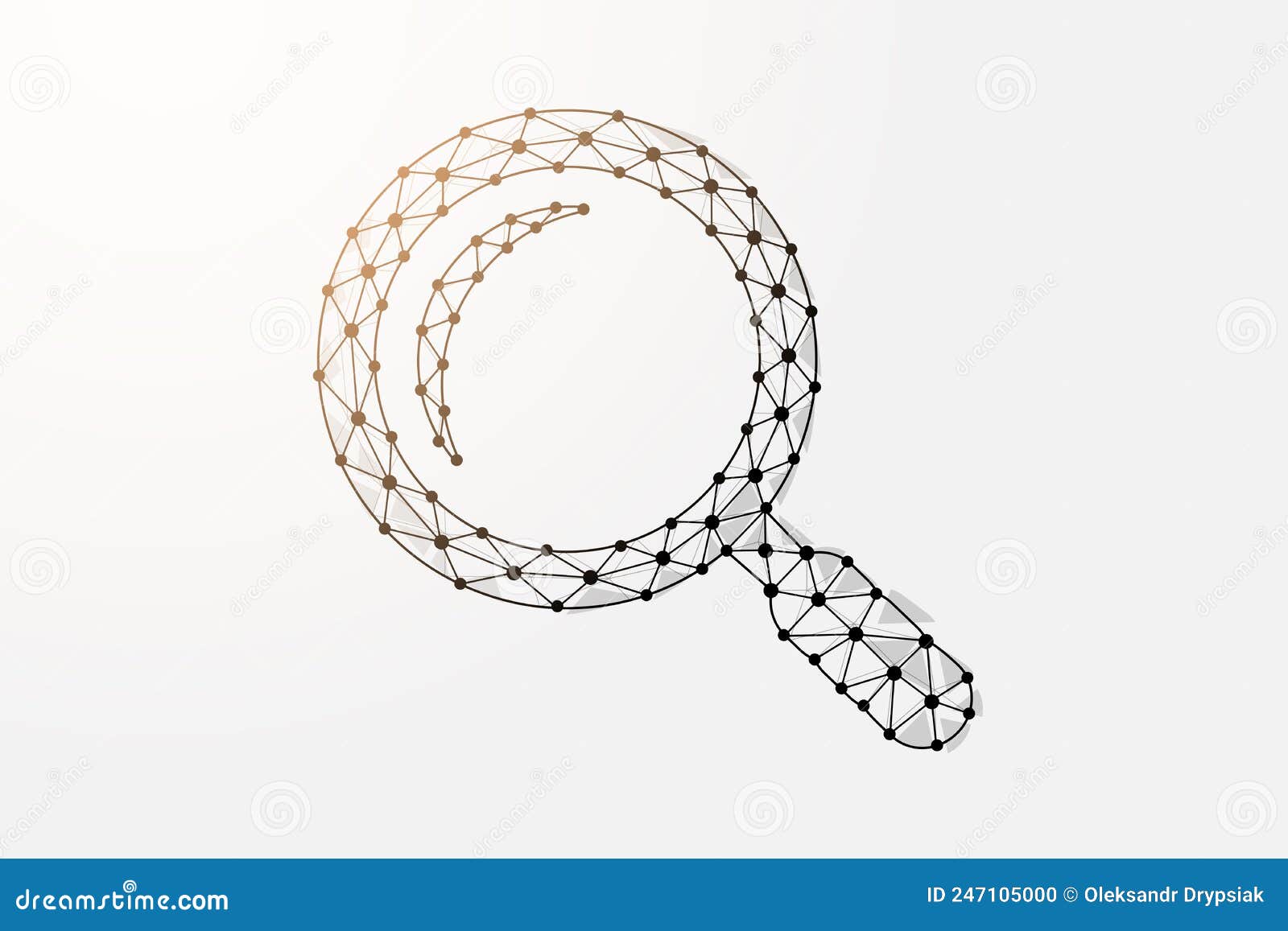 magnifying glass 3d low poly  with connected dots. analysis, search tool   . loupe