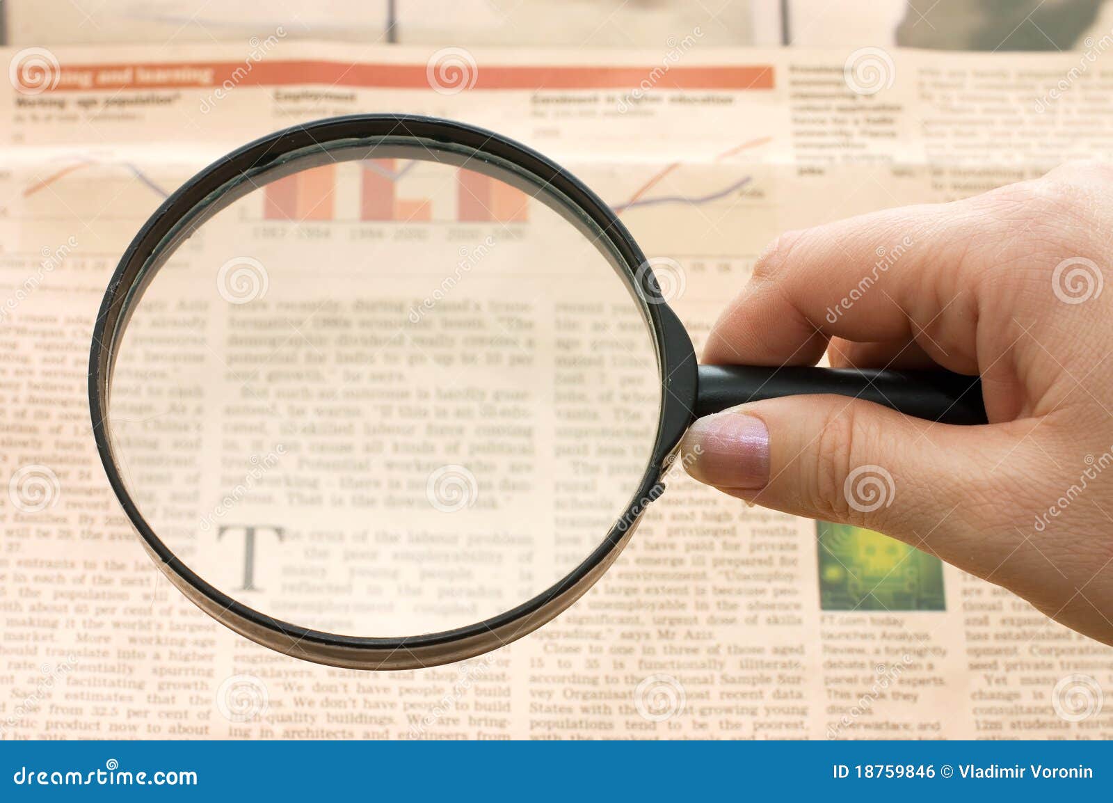 Magnifying Glass in Hand and Text Stock Photo Image of paper, loupe