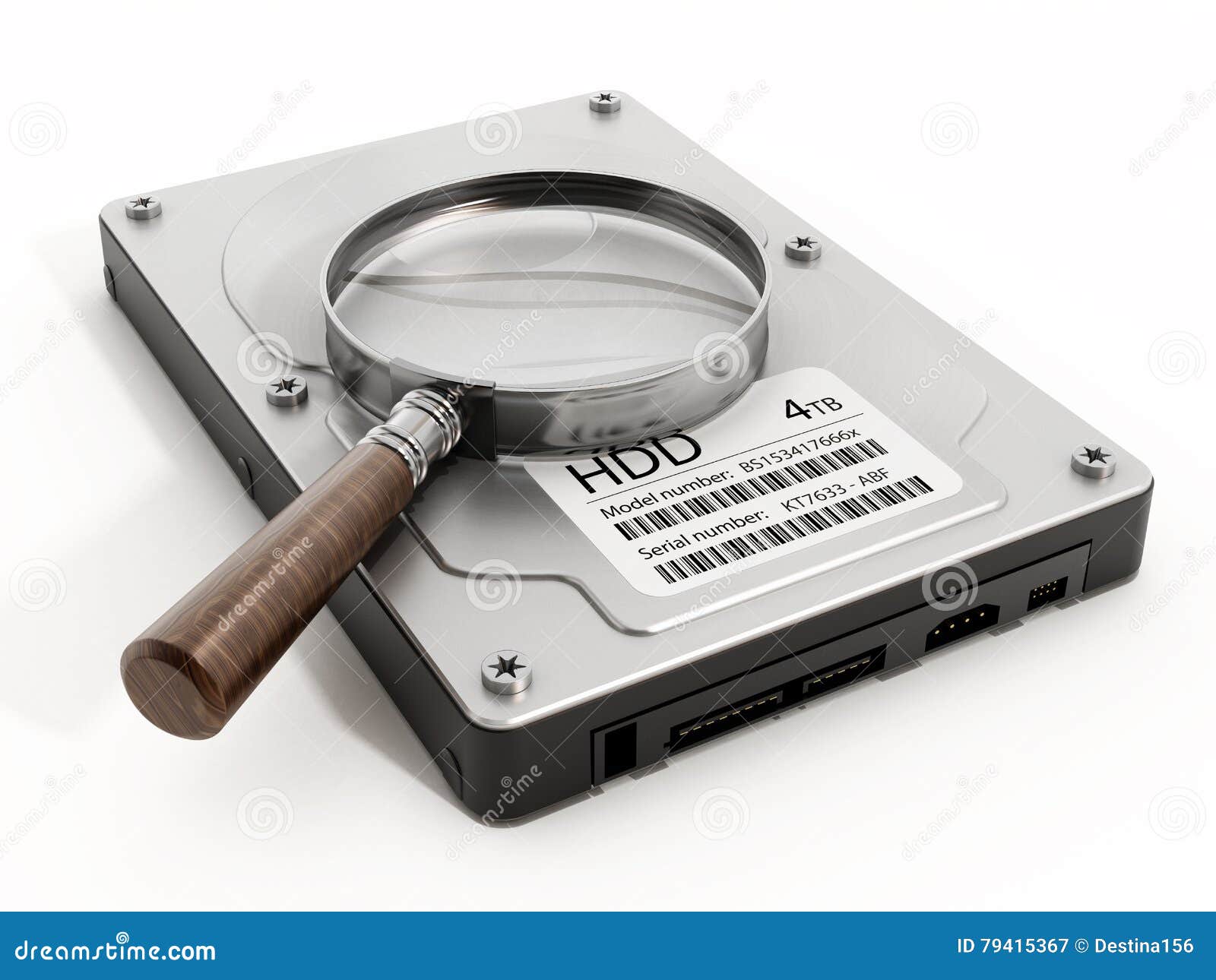 Magnifying Glass on Hard Drive. 3D Illustration Stock Illustration