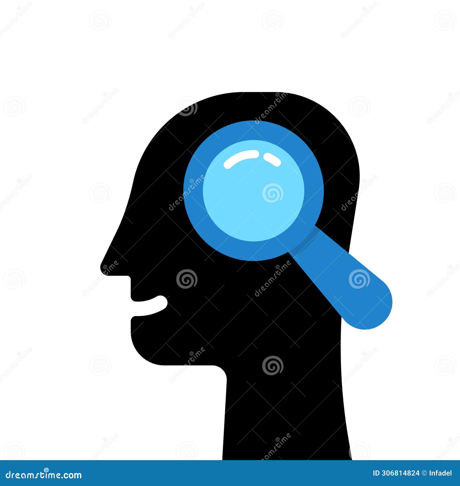 magnifying glass with head like insight icon