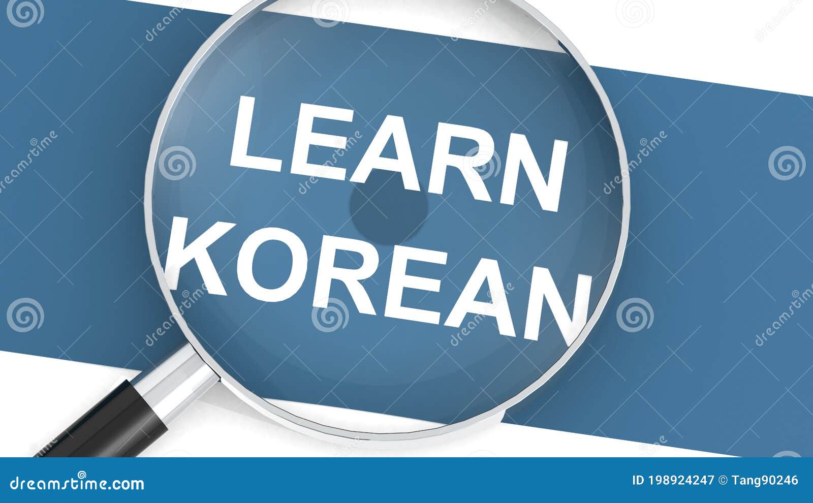 Magnifying Glass with Learn Korean Word Stock Illustration