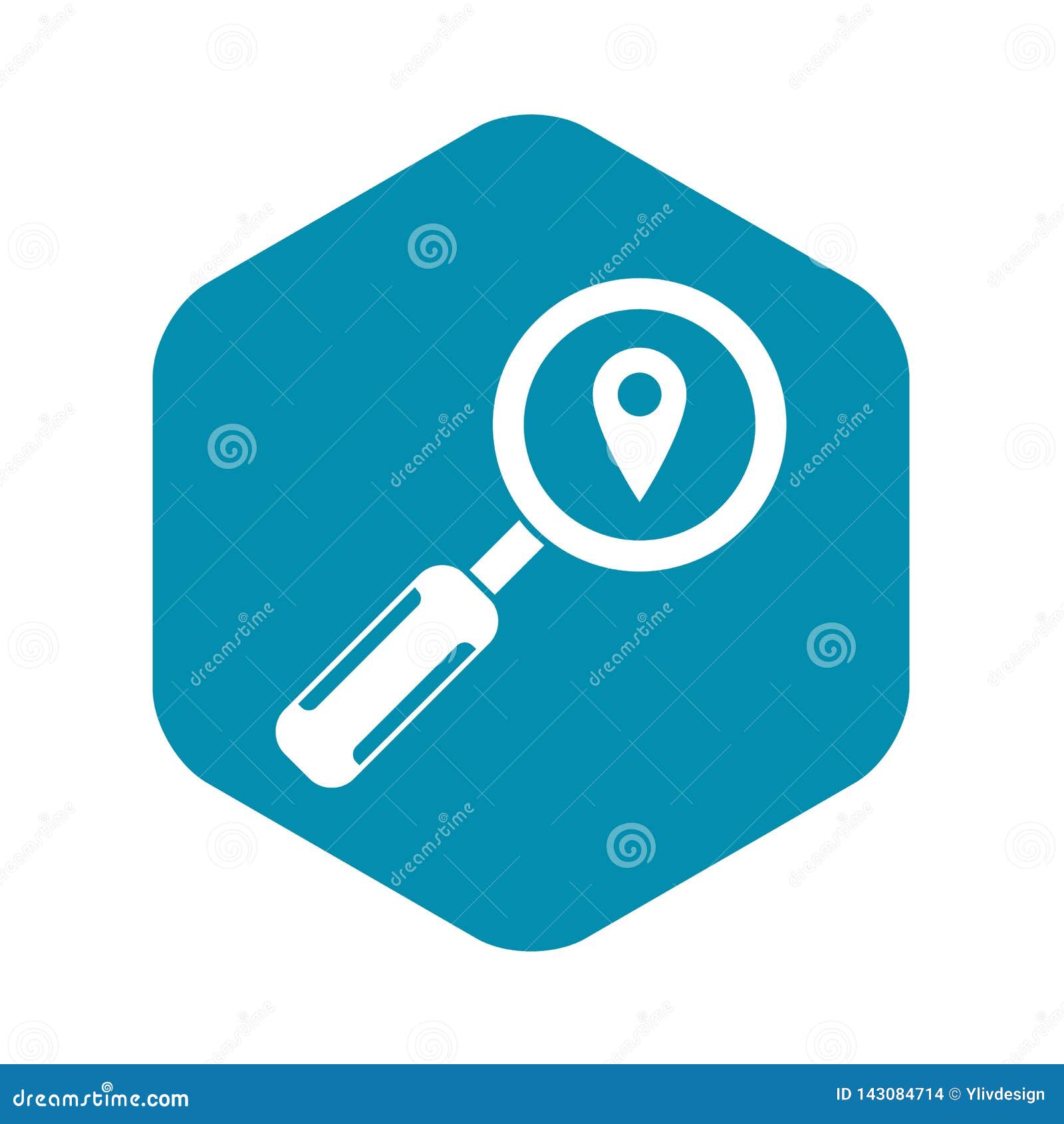 Magnifying Glass and Location Icon, Simple Style Stock Vector
