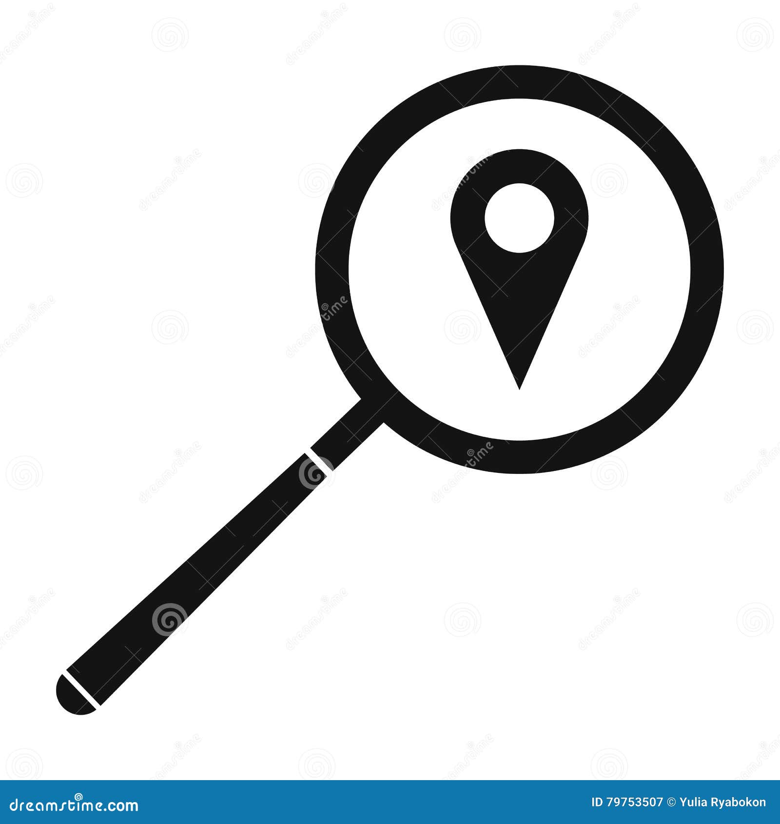 Magnifying Glass with a Map Mark Stock Vector Illustration of