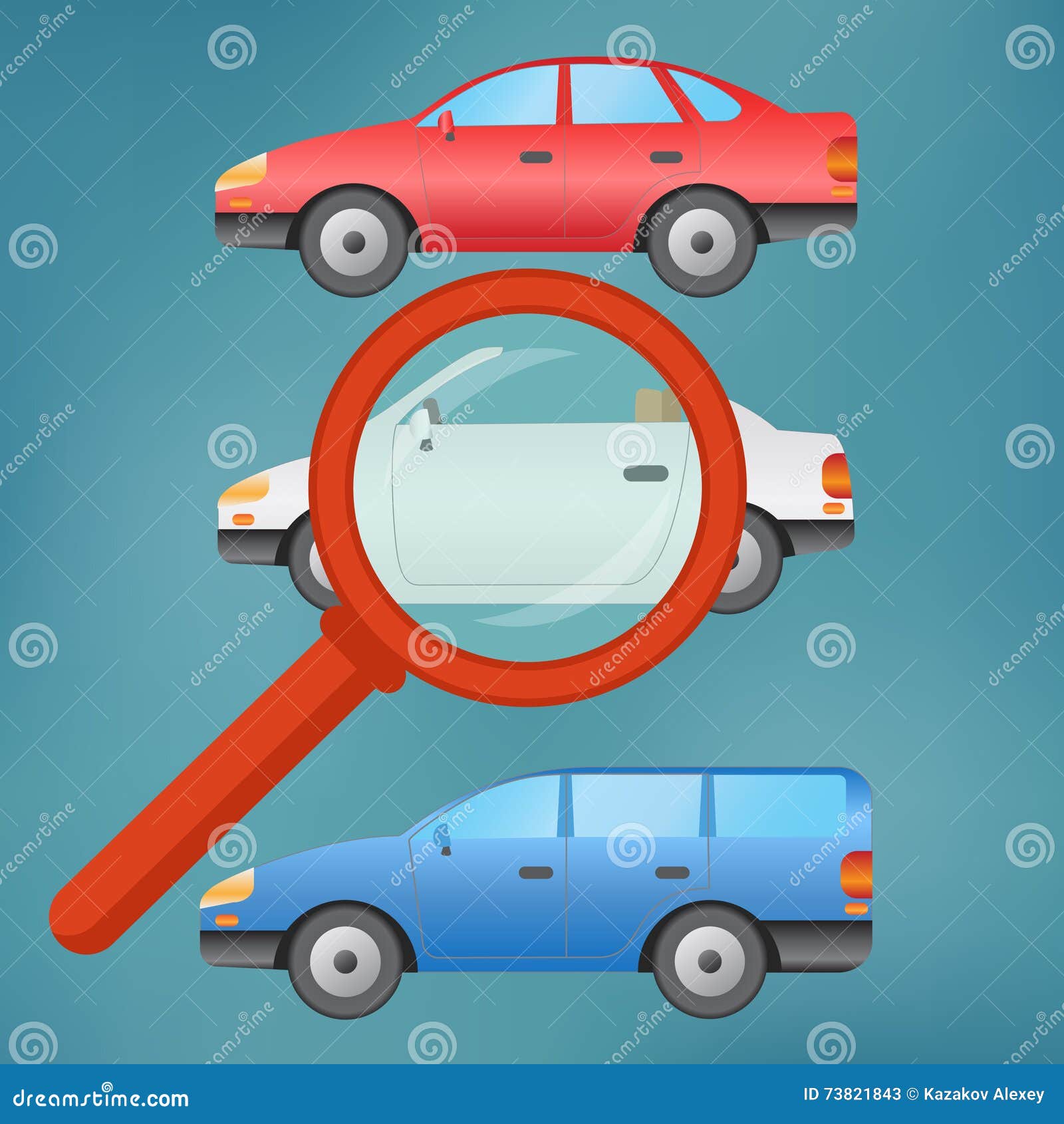 A Magnifying Glass Selects a Car. Stock Vector Illustration of
