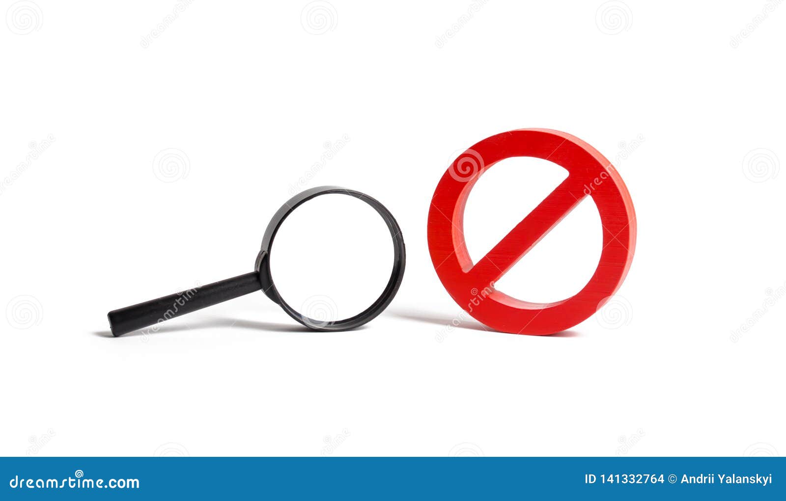 magnifying glass and  no on an  background. search and inability to find. no search results. find the information