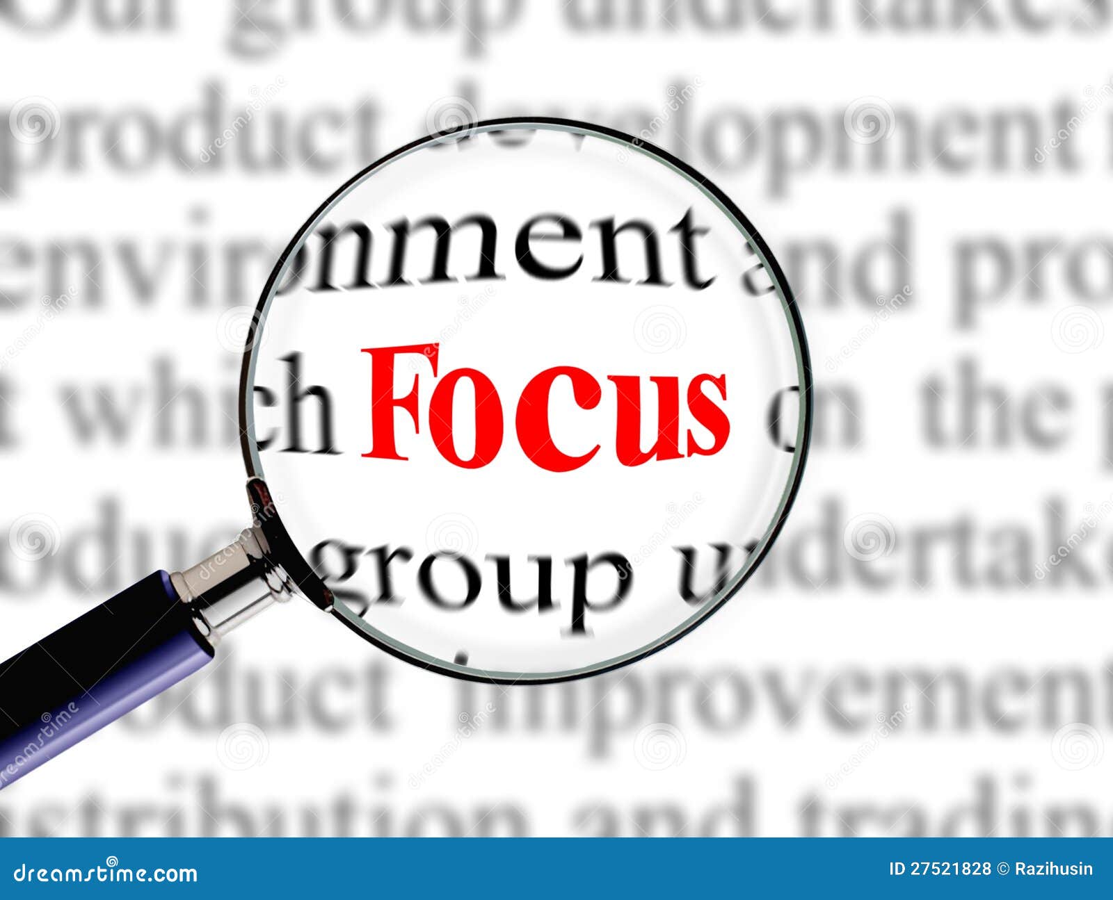Magnifying on word focus stock illustration. Illustration of report