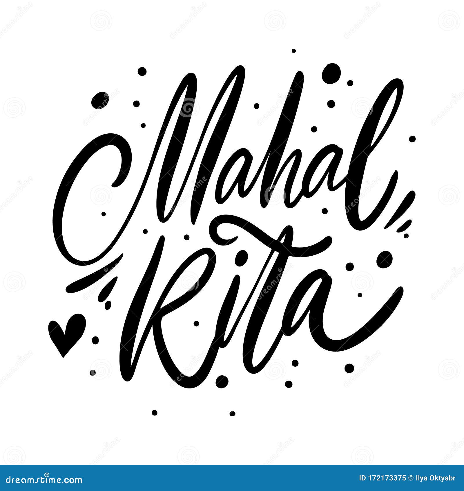 mahal kita. i love you phrase on tagalog. hand drawn lettering. black ink.  