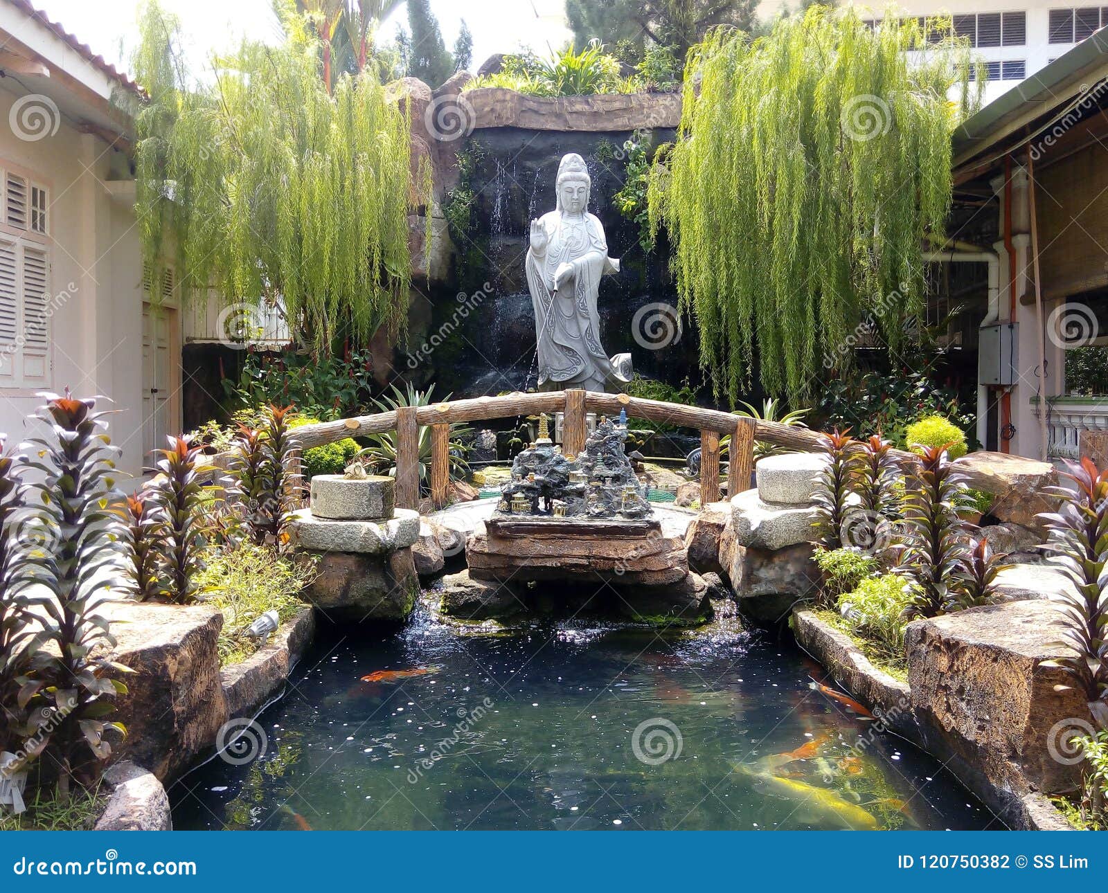 Goddess Of Mercy Garden Theme With Koi Pond Waterfall Pba Anson Road Penang Stock Photo Image Of Calming Garden 120750382