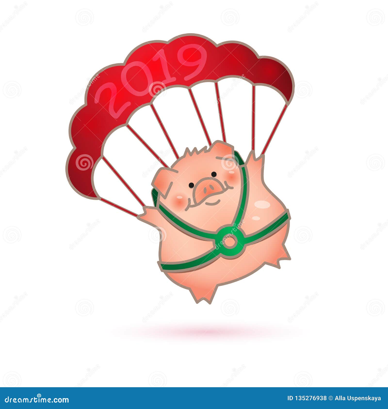 Maiale Disegnato A Mano Divertente Il Porcellino Va Giu Su Un Paracadute Nuovo Anno Cinese Illustrazione Di Stock Illustrazione Di Grafico Disegno