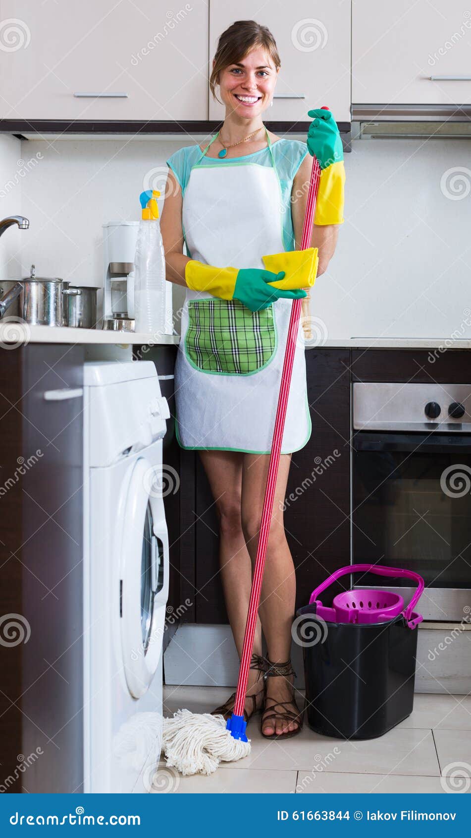 Maid Doing Professional Cleanup Stock Photo Image of positive