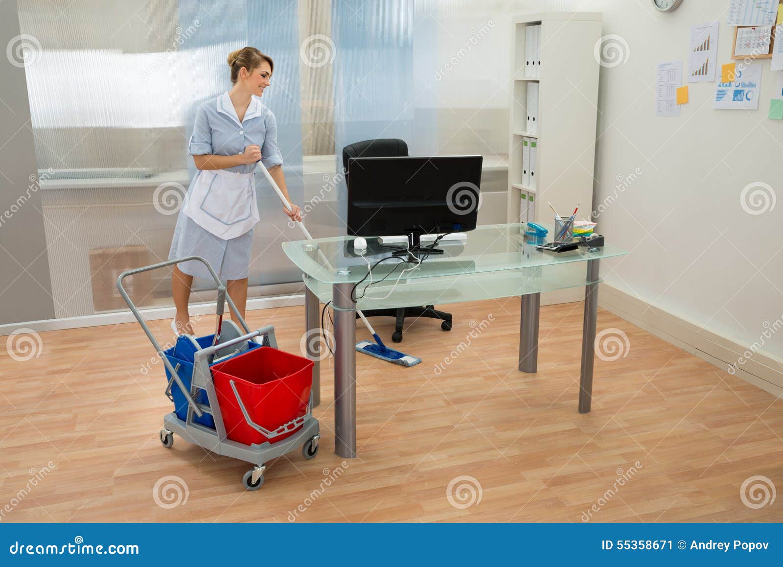 Maid with mop in office stock image. Image of hygiene - 55358671