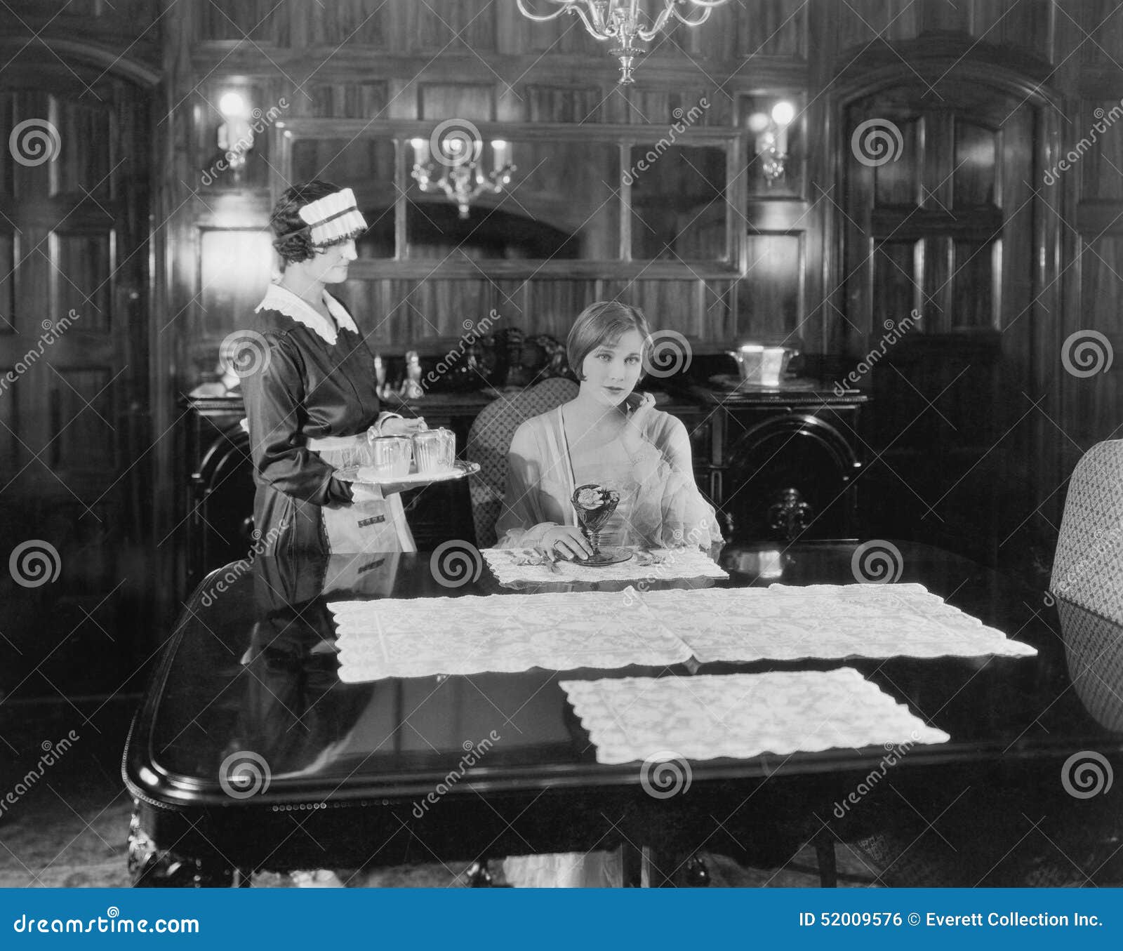 Maid Serving Woman at Table Stock Photo Image of dining, attractive