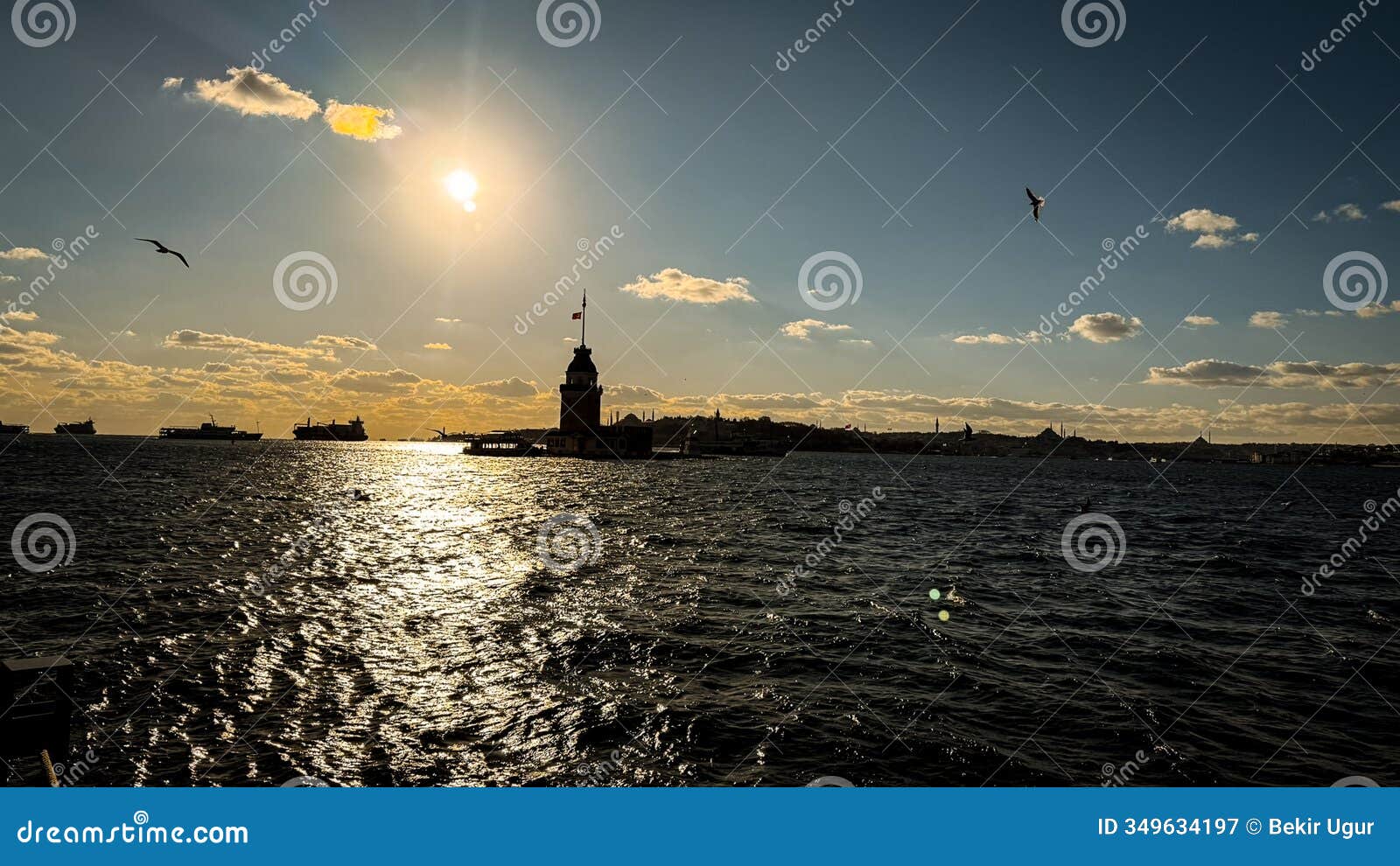 maidens tower, well known bosphorus landmark, in istanbul, turkey. silhouette taken at sunset in istanbul