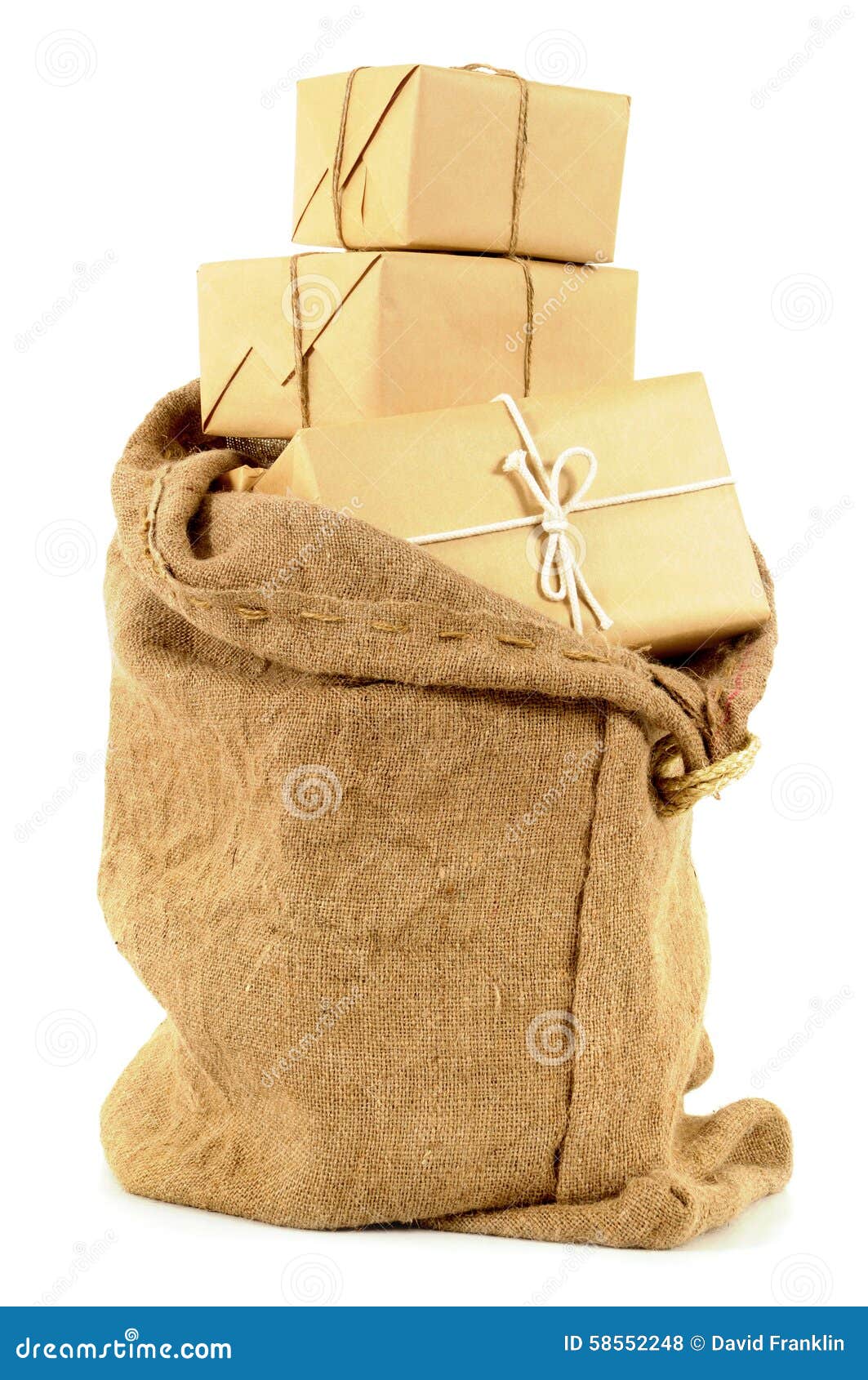 Mail Bag or Sack Filled with Packages or Parcels, Isolated White