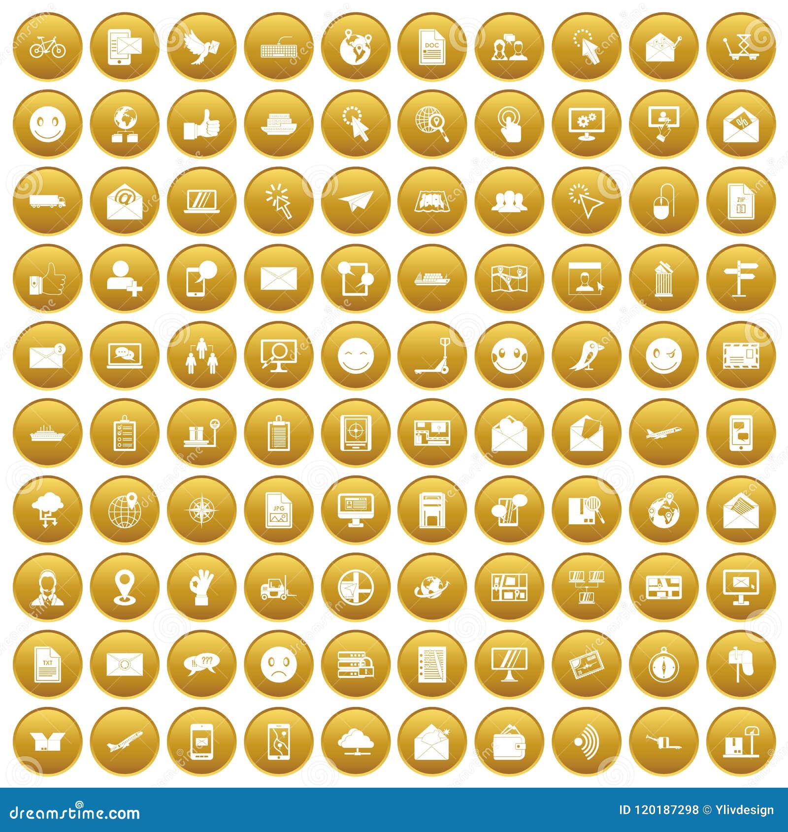 100 mail icons set gold stock vector. Illustration of gold - 120187298