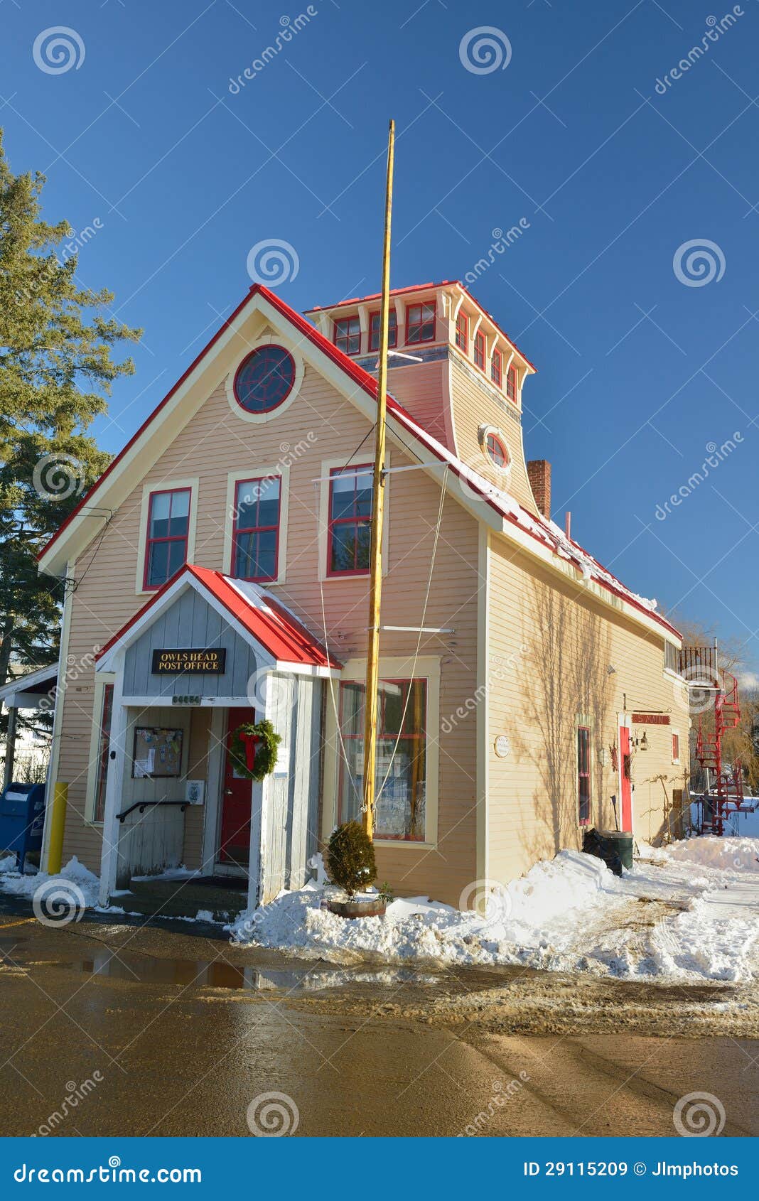 Main Building Owls Head Post Office Stock Image Image of town, blue