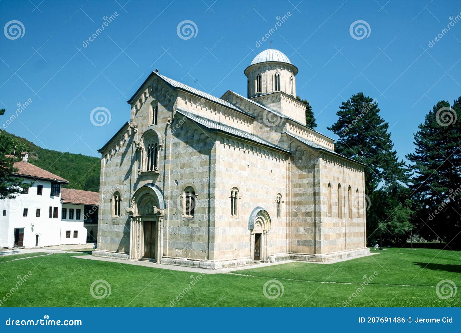 main church and chapel of the manastir visoki decani monastery in decan, kosovo.