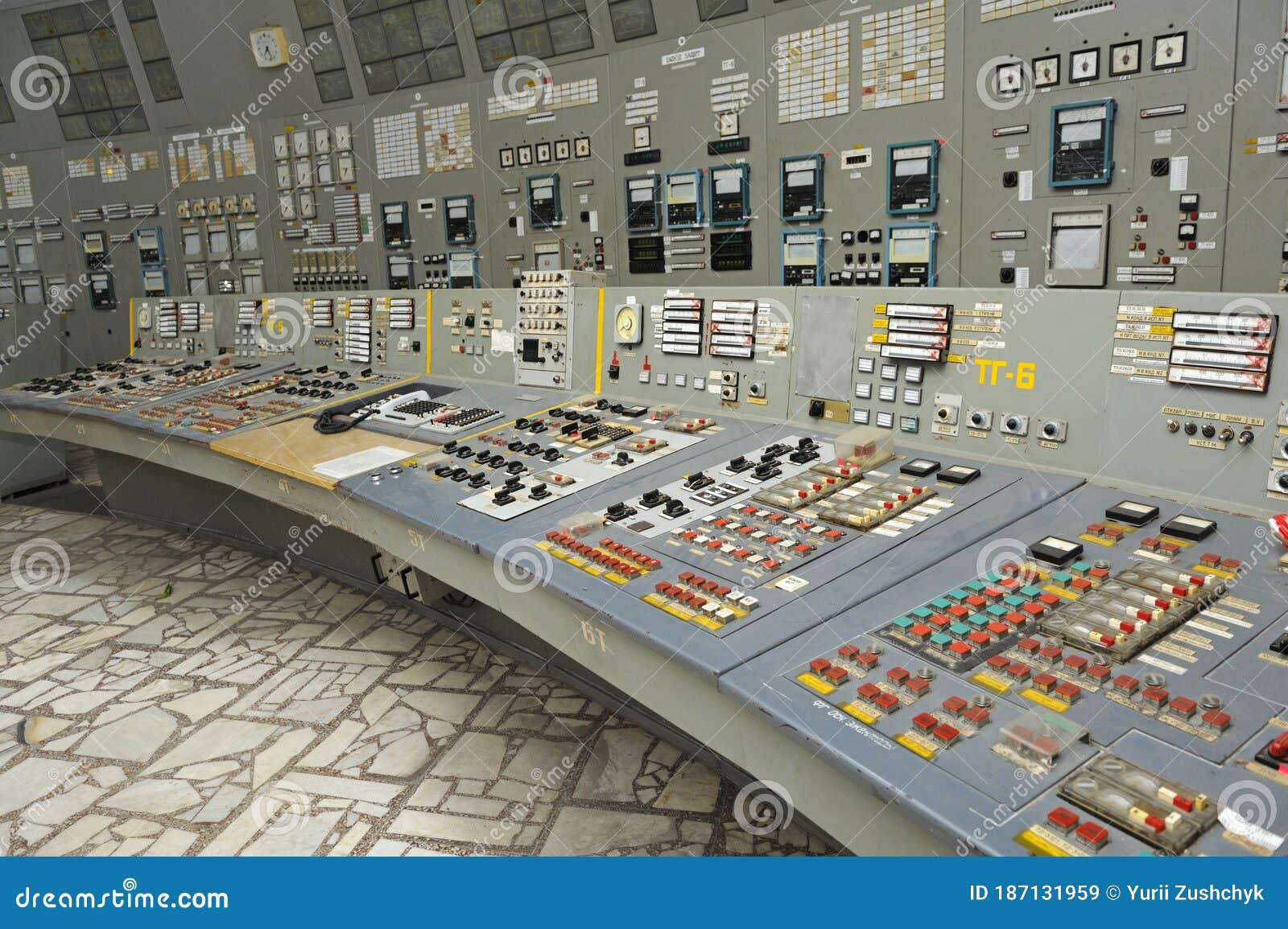 main control board in the control operations room of the reactor of the chernobyl nuclear power plant