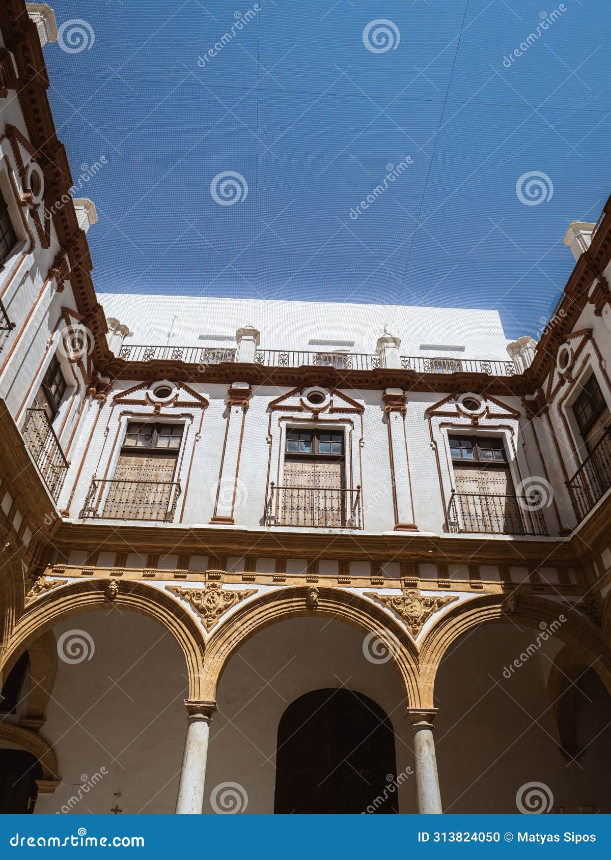 the main courtyard of the old historical women's hospital nuestra senora del carmen hospital in cÃÂ¡diz, andalusia, spain