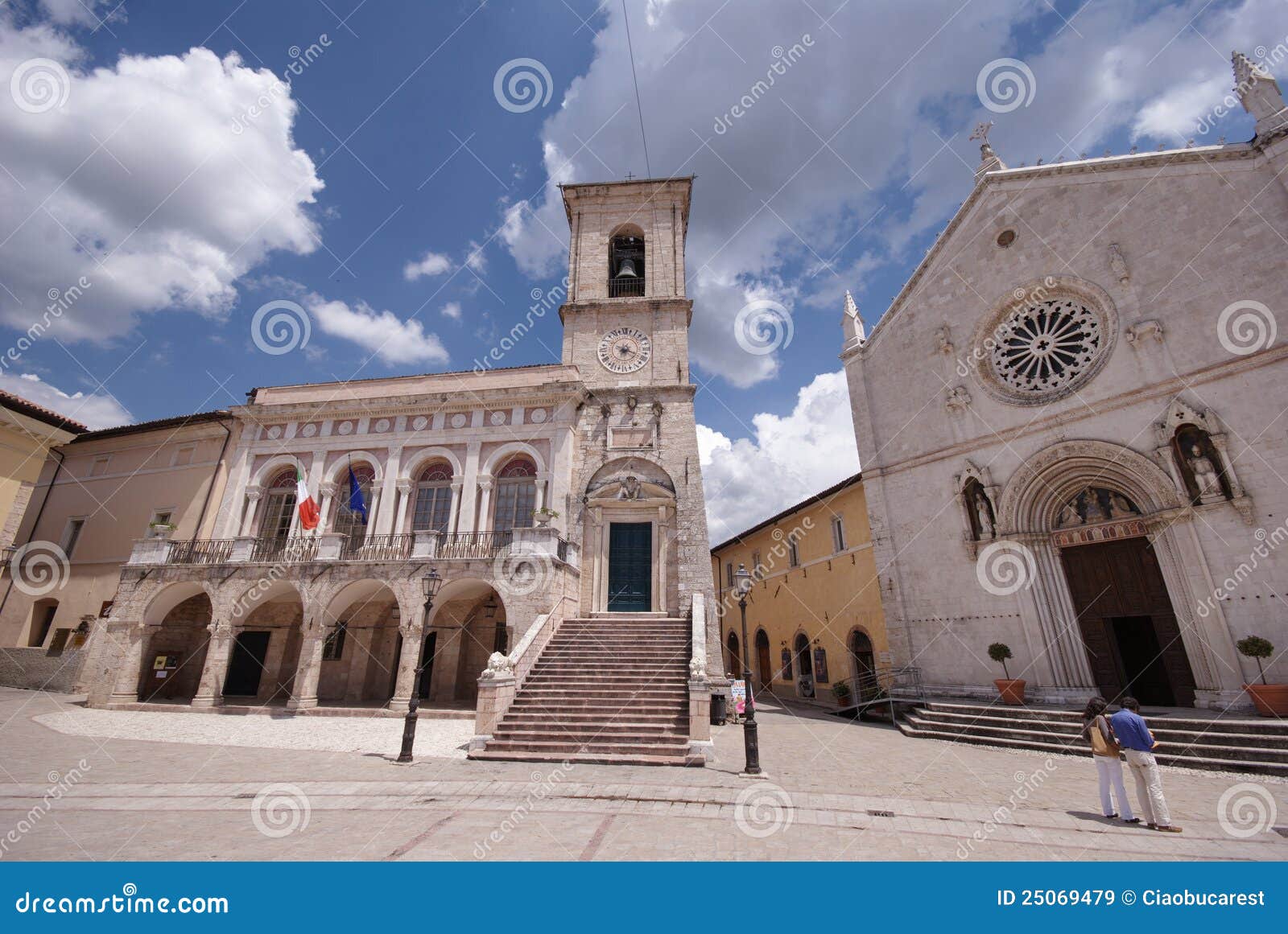 main square of norcia, umbria, italy