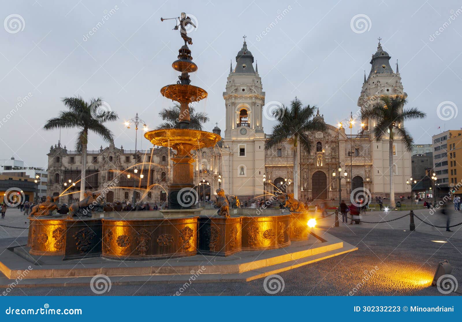 main square or plaza mayor or plaza de armas of lima in the historic center of town, surrounded by colonial buildings
