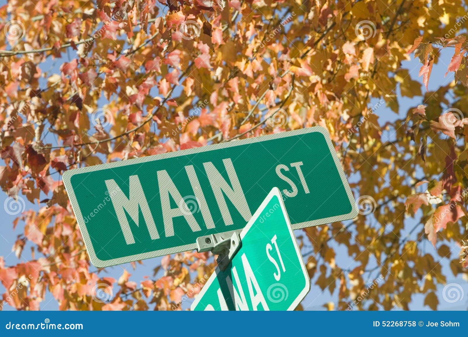 main street usa and autumn leaves, new hampshire, new england