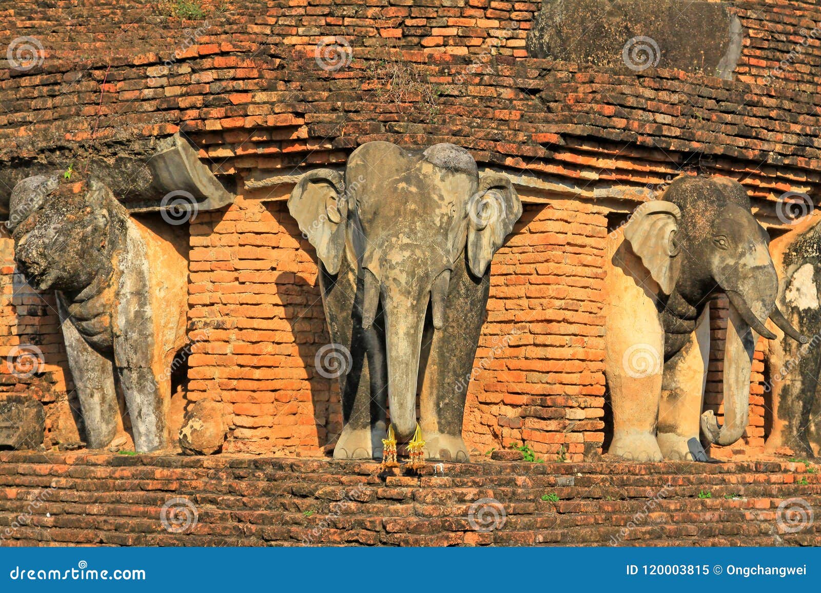 elephants statue at wat chang lom, sukhothai, thailand
