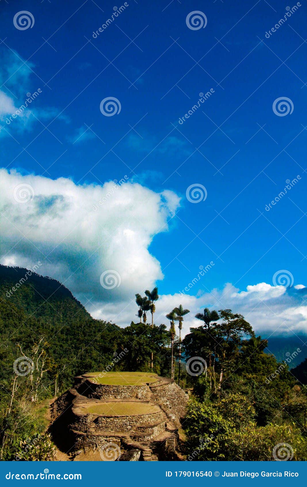 main terraces of lost city with blue sky indigenous name teyuna