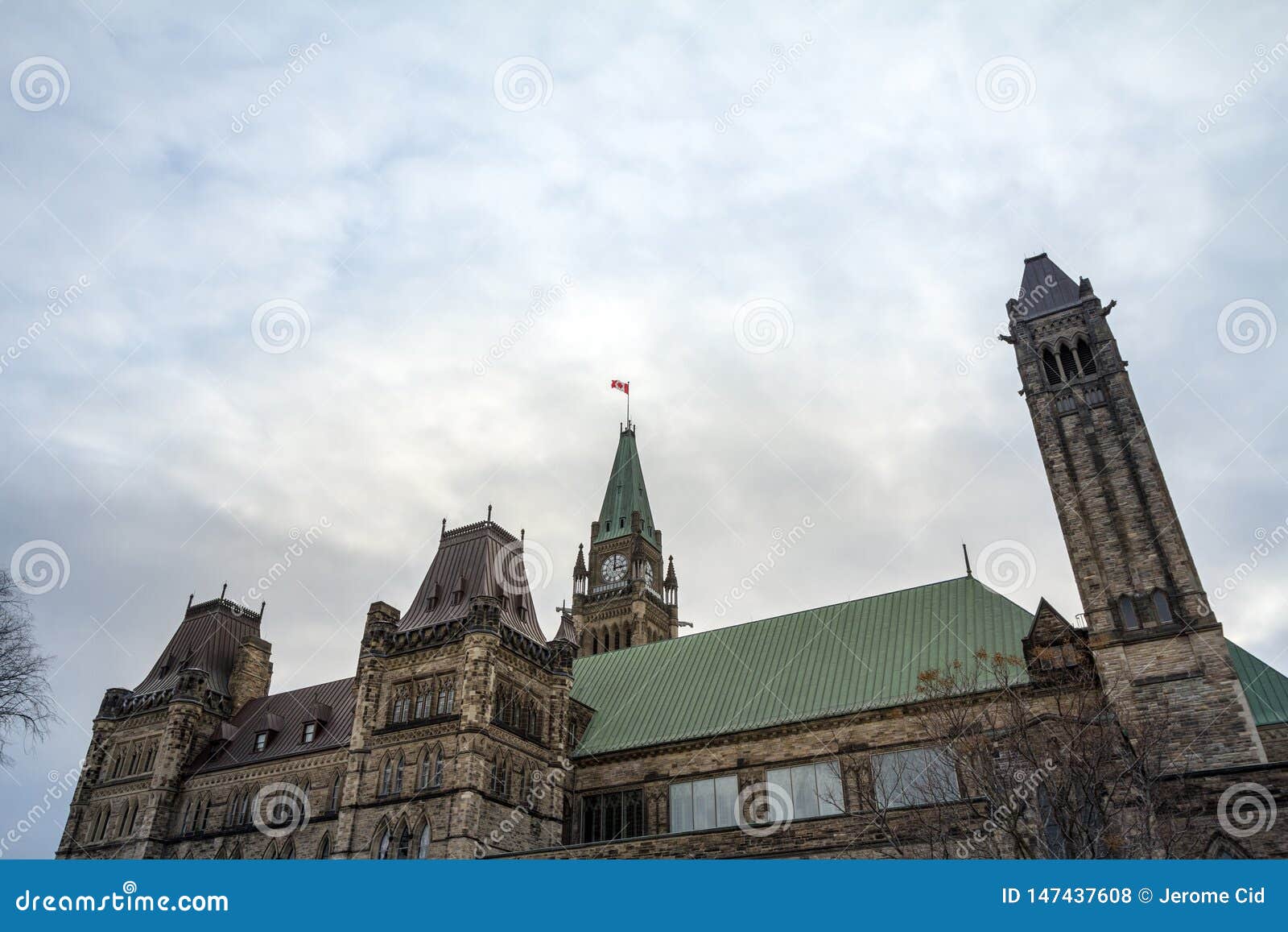 main tower of the center block of the parliament of canada, in the canadian parliamentary complex of ottawa, ontario.