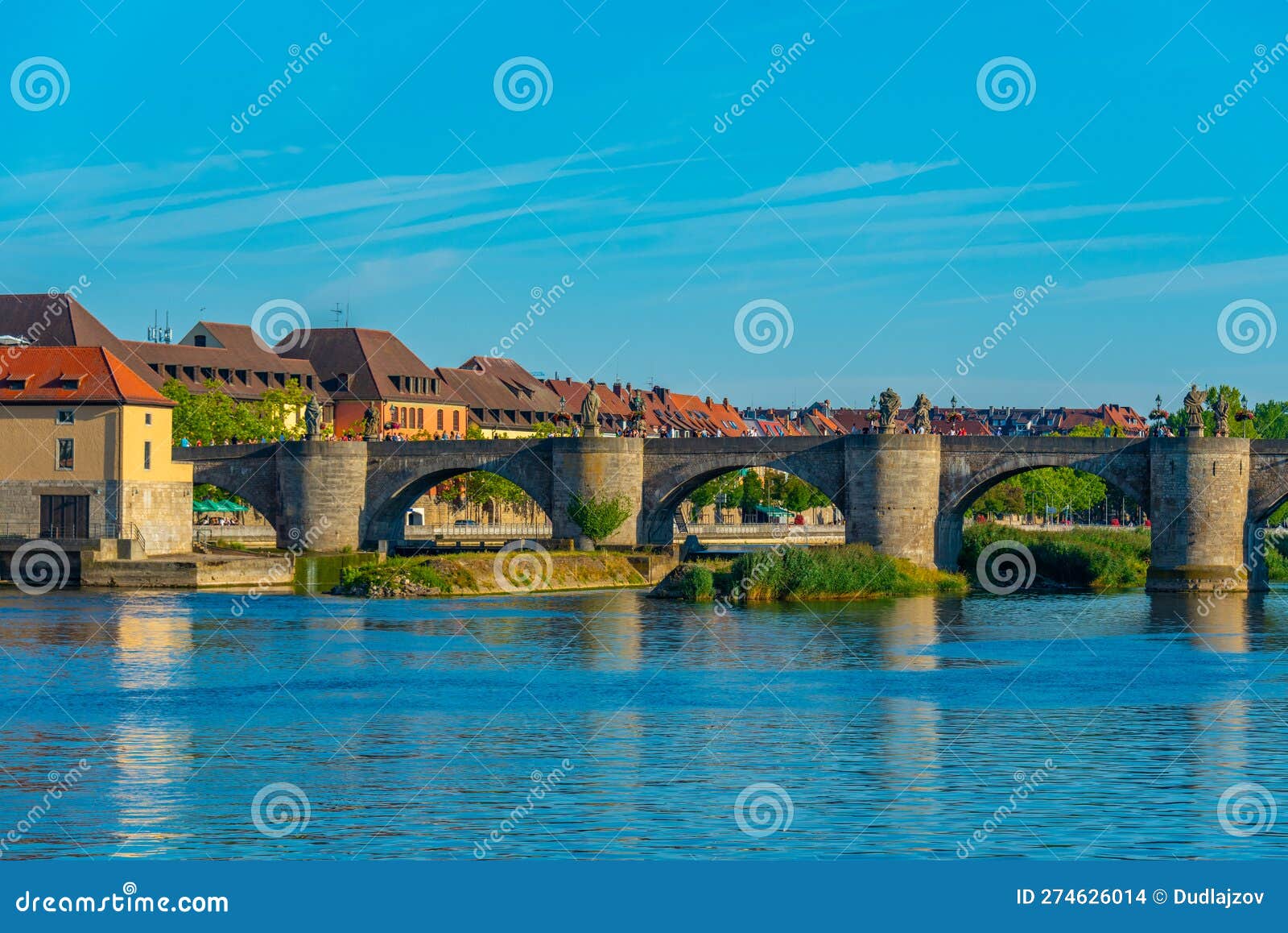 Mainbrucke Bridge Over River Main in Wurzburg, Germany Stock Photo