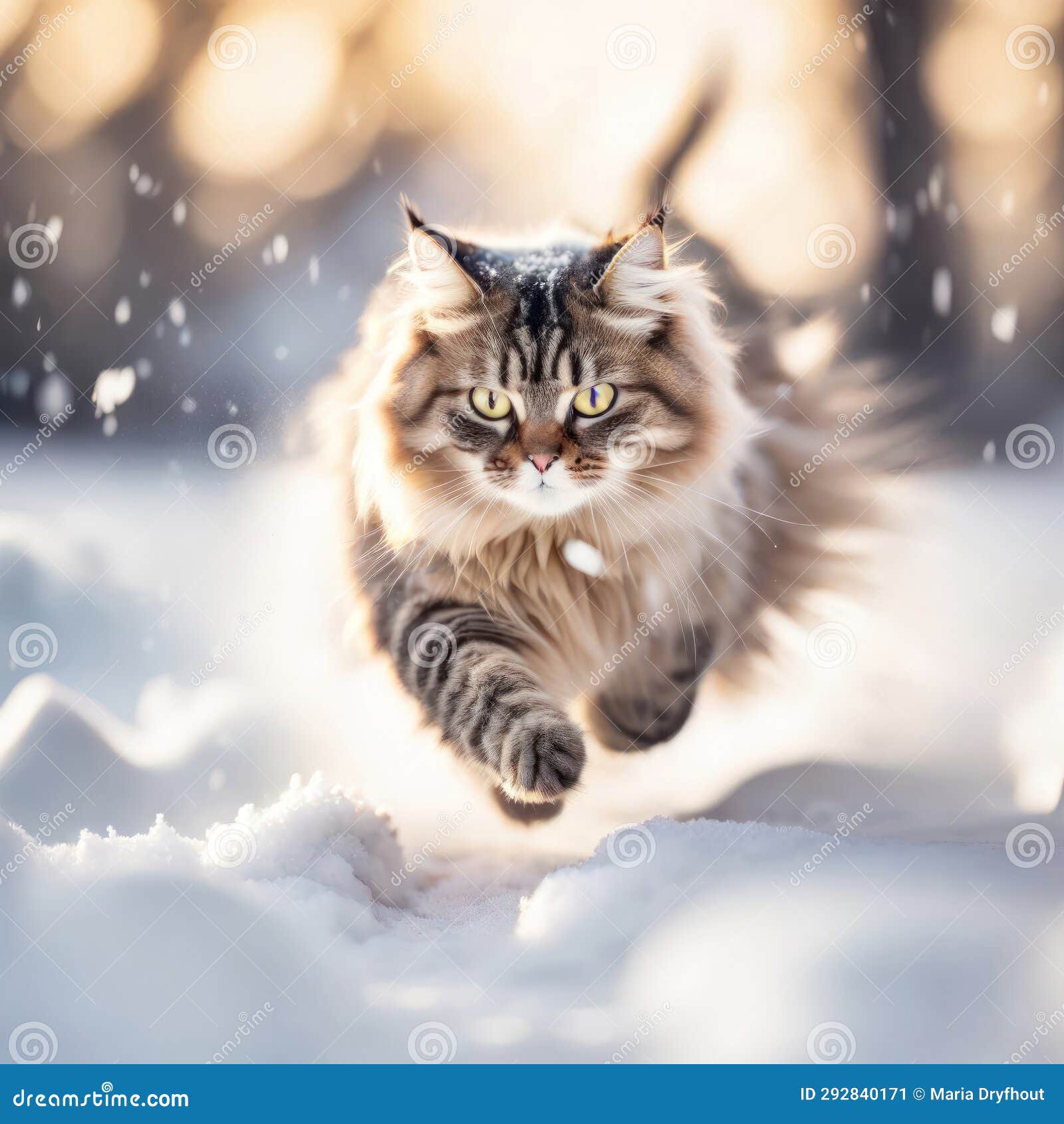 Maine Coon Cat Dashing through the Snow Stock Illustration