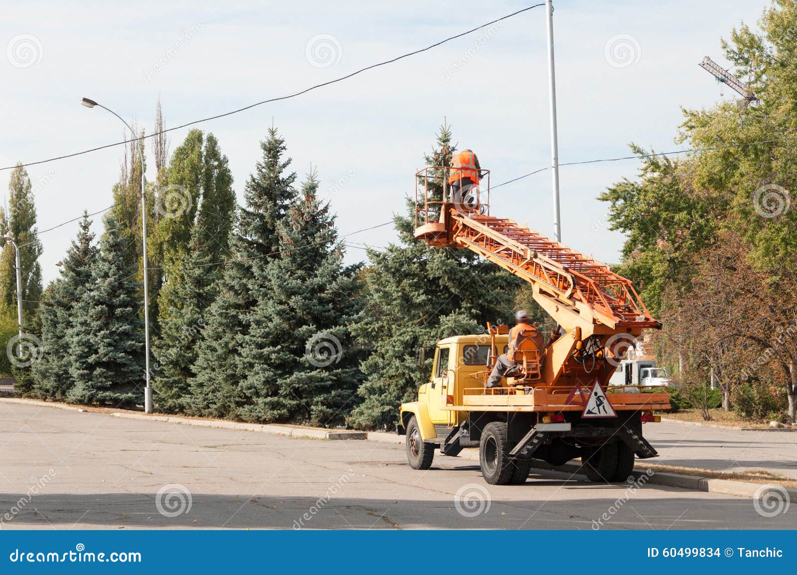 Maintenance of Street Lights Stock Photo Image of cradle, elevator