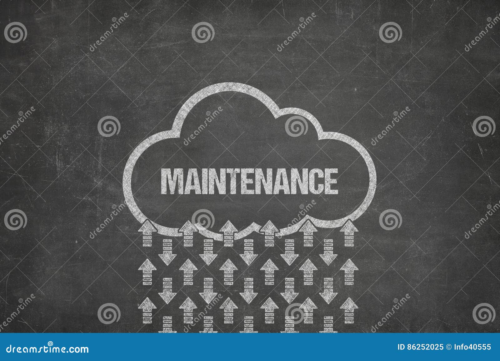 Maintenance Text on Blackboard with Cloud Symbol Stock Image Image of chalkboard, innovation