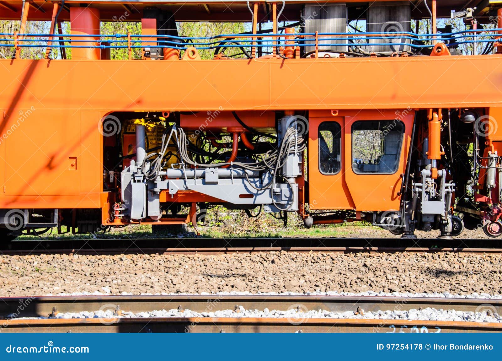 Maintenance Train Near New Railroad Track Stock Photo Image of