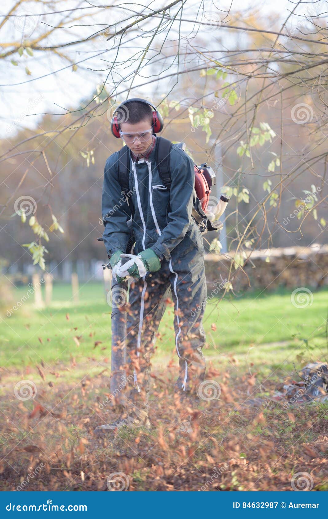 Maintenance Worker Using Leaf Blower Stock Image Image of pleasant