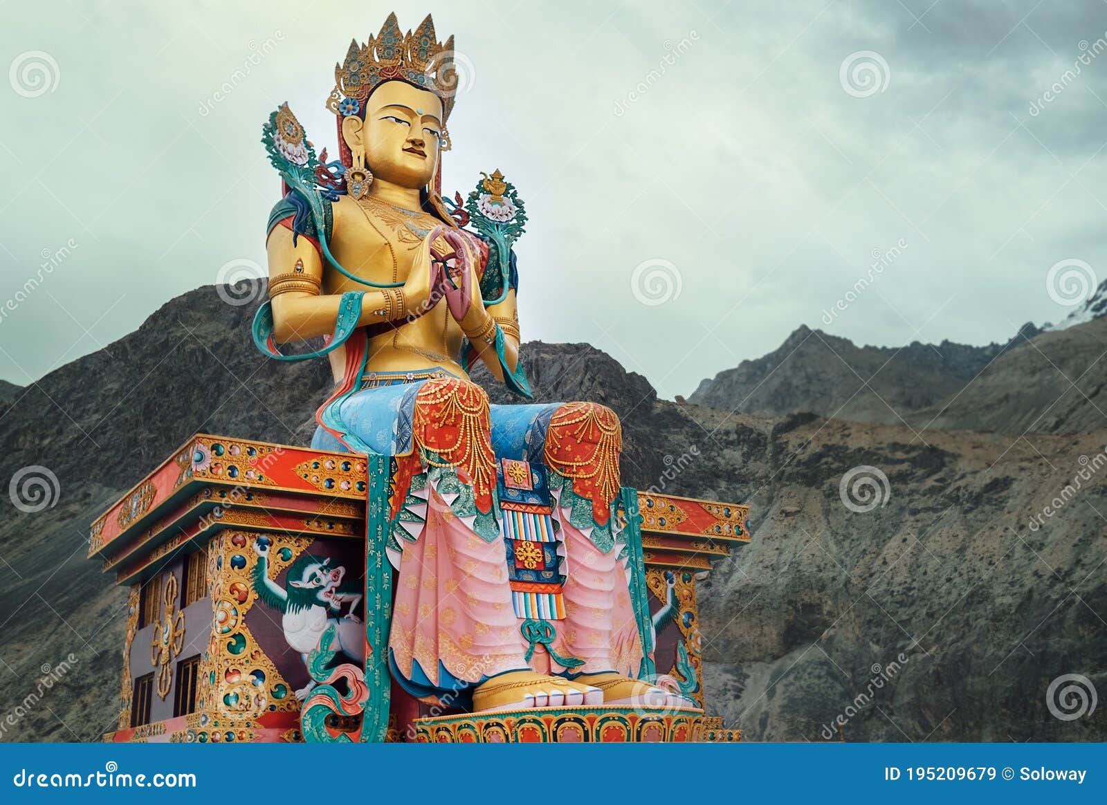 maitreya buddha statue near the diskit gompa diskit monastery in the nubra valley of ladakh, northern india
