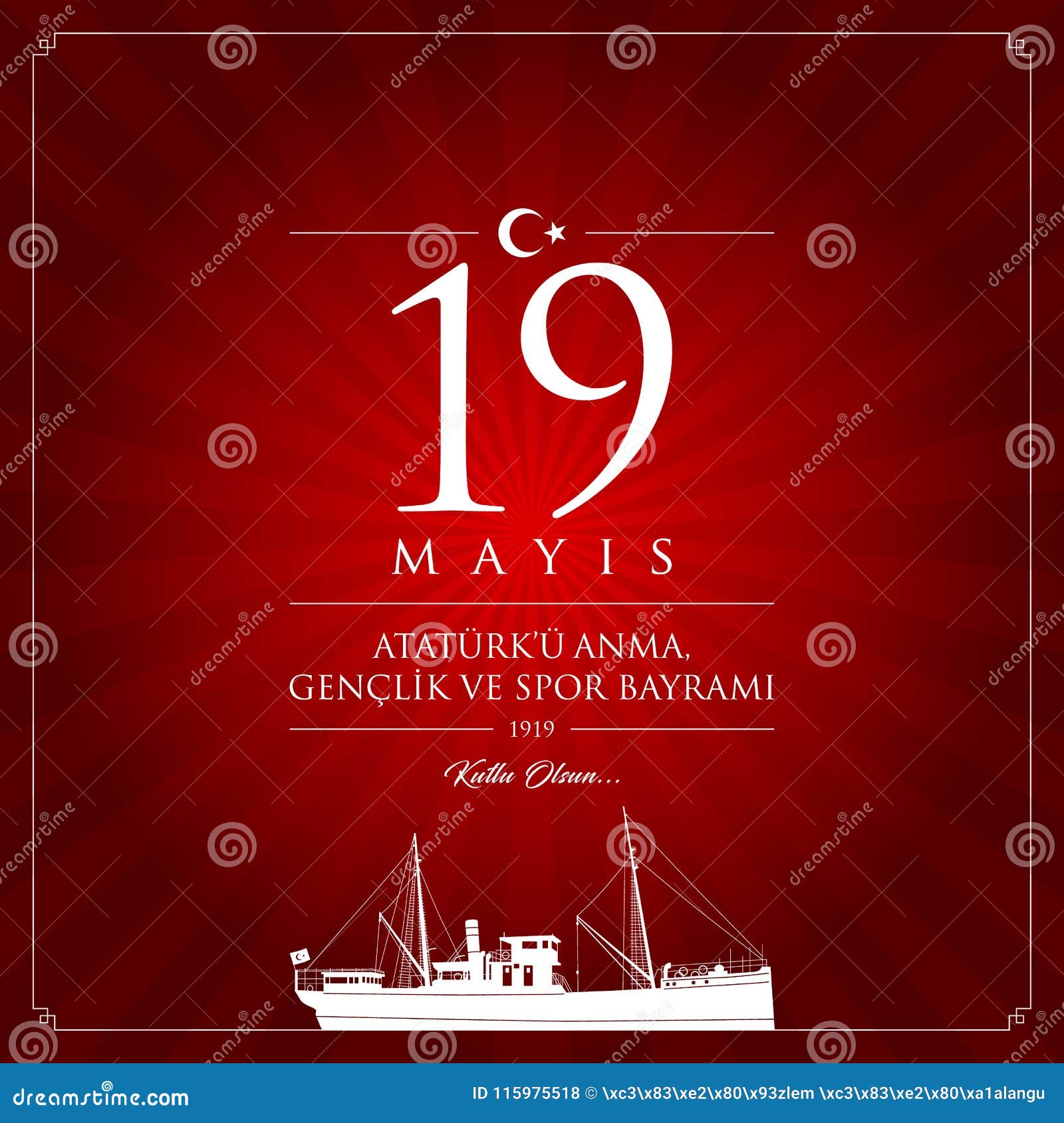 19 mayis Ataturkâ€™u anma, genclik ve spor bayrami wektoru ilustracja 19 Maj, uczczenie Ataturk, młodości i sporta dnia świętowania Indycza karta,