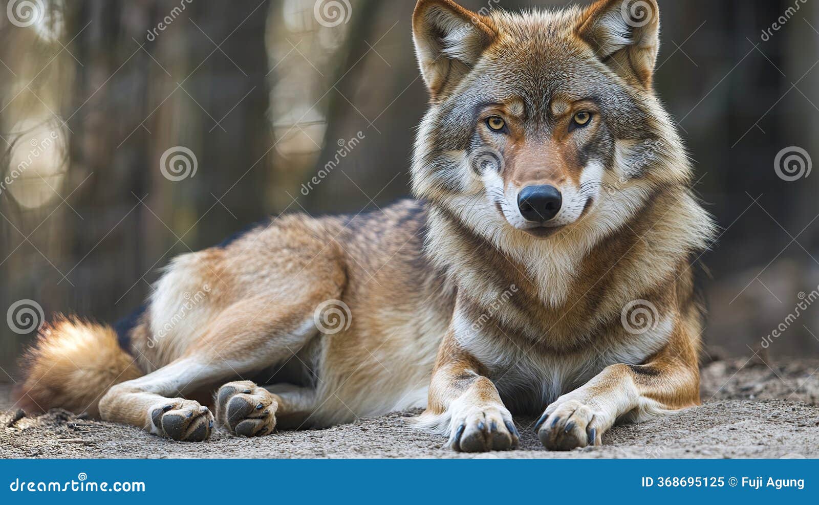 majestic, alert, resting wild canid in forest