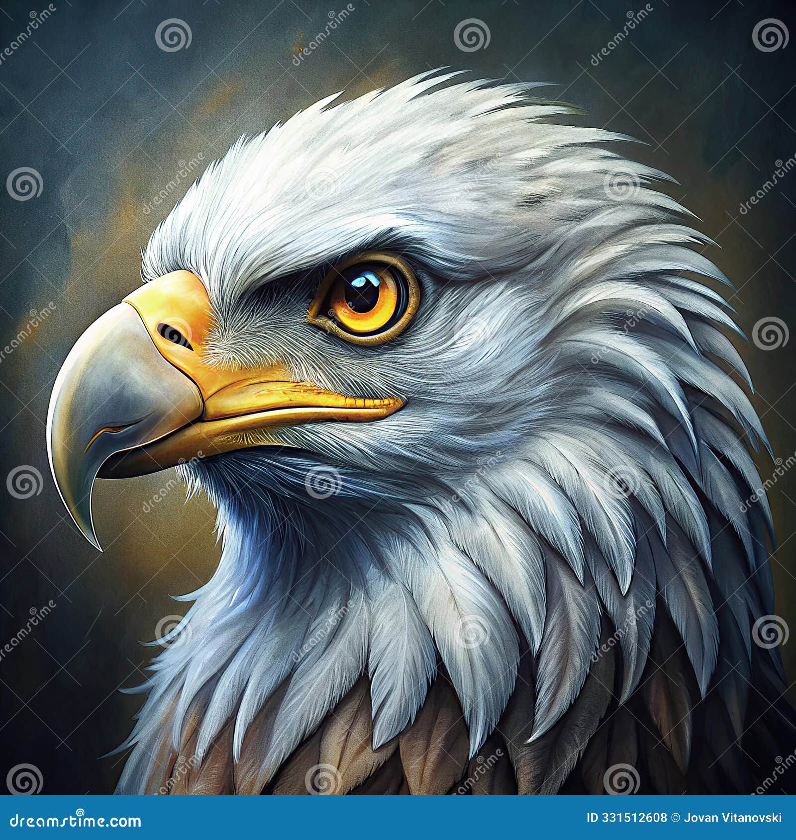 majestic bald eagle head with intense gaze in colorful portrait