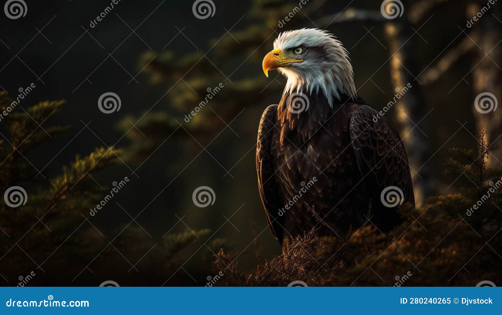 Majestic Bird of Prey Perching on Tree Branch, Talon Extended Generated