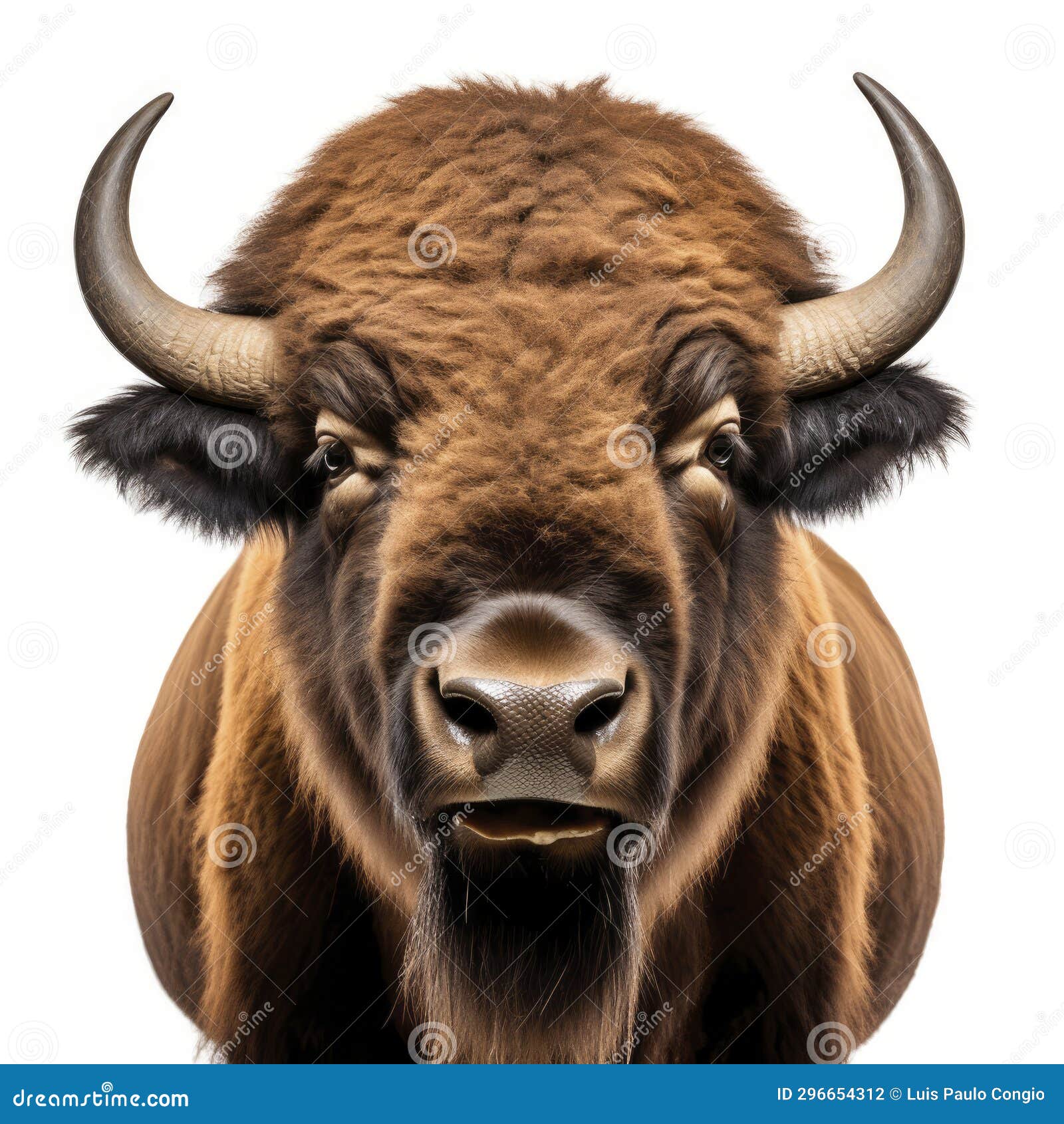 A Majestic Bison Displaying Its Impressive Horns Up Close Stock Photo