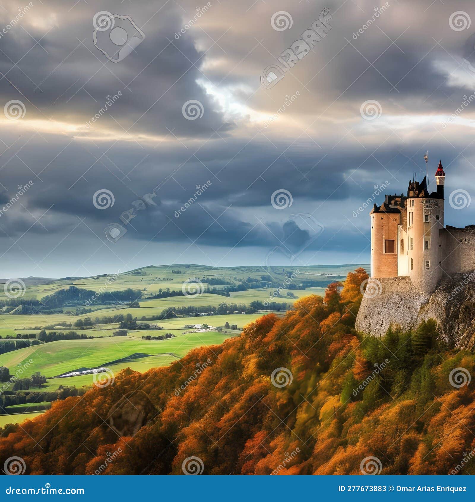 a majestic castle on a hill with a cloudy sky in the background4, generative ai