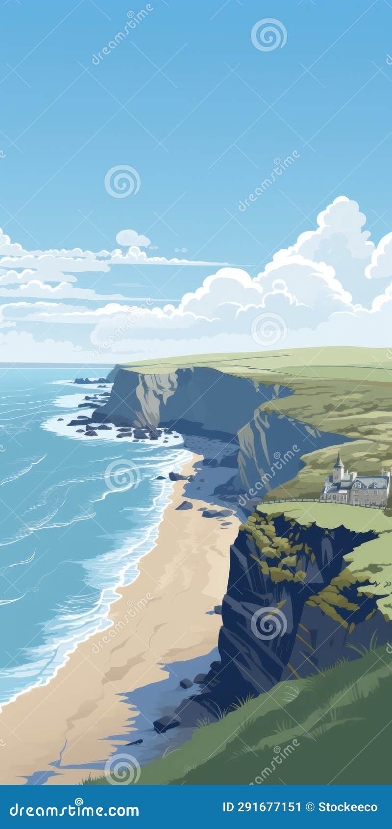mallgoth-inspired digital  of serene coastal view in bude, cornwall
