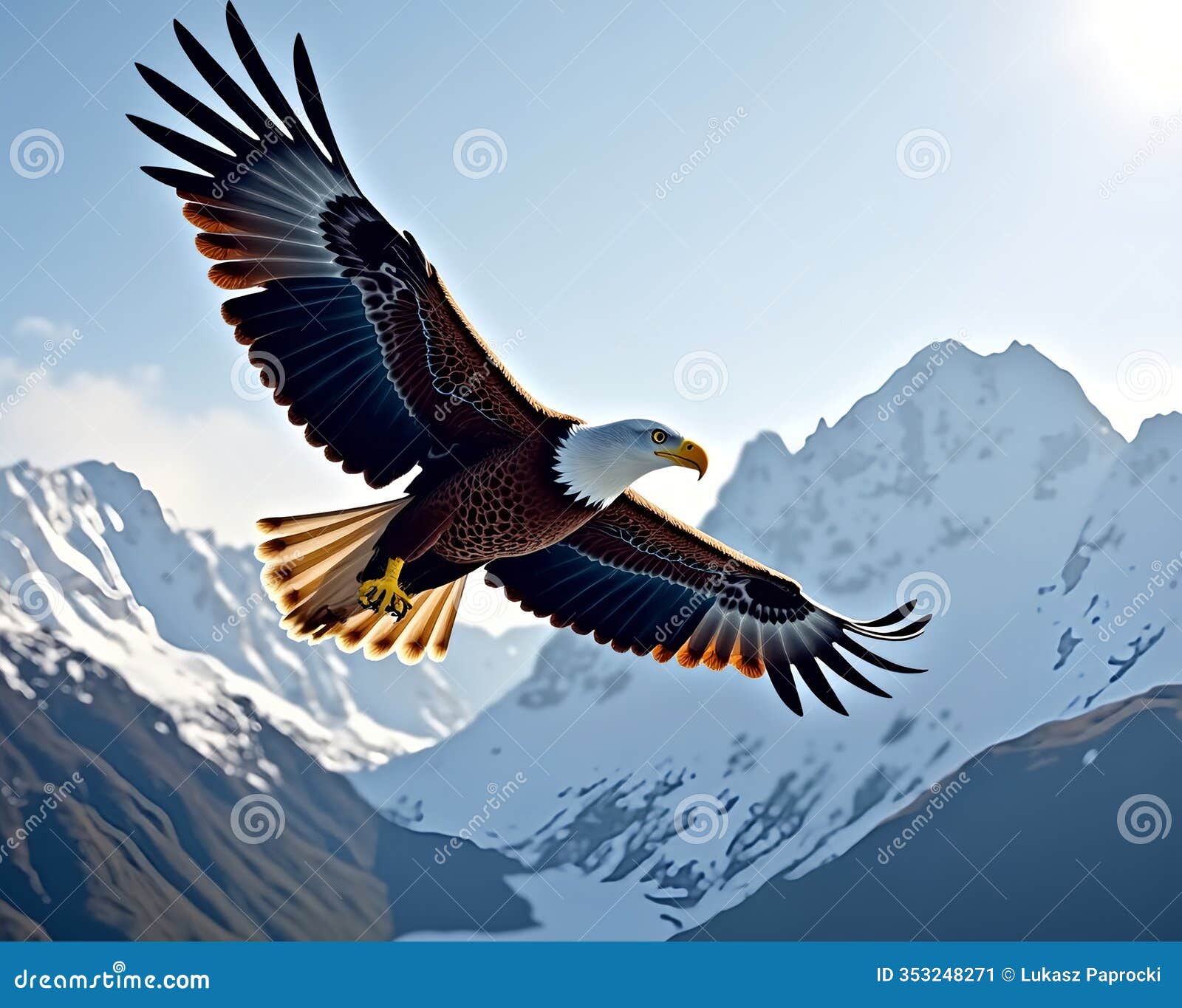 ai-generated eagle soaring over snowy mountains