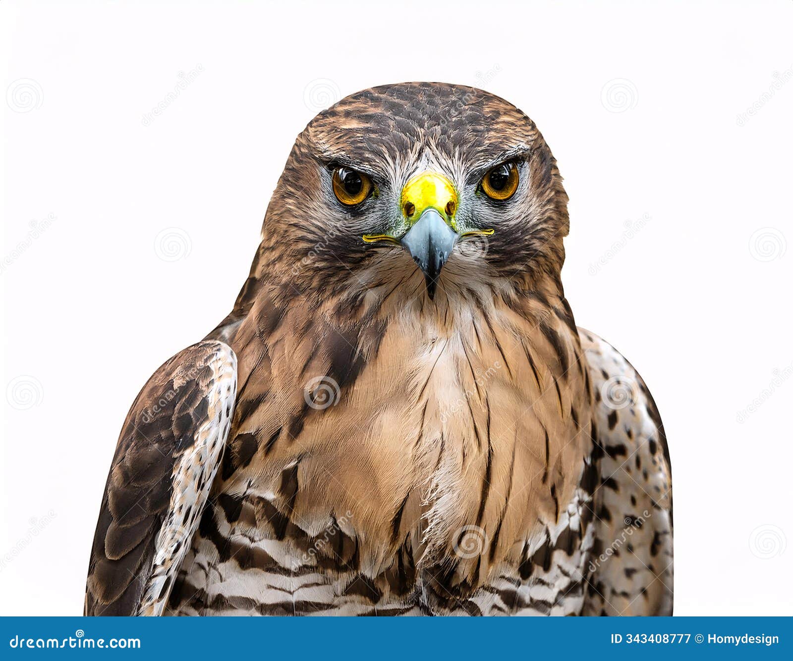 a majestic hawk with a piercing gaze, showcasing its intricate feather patterns and sharp beak